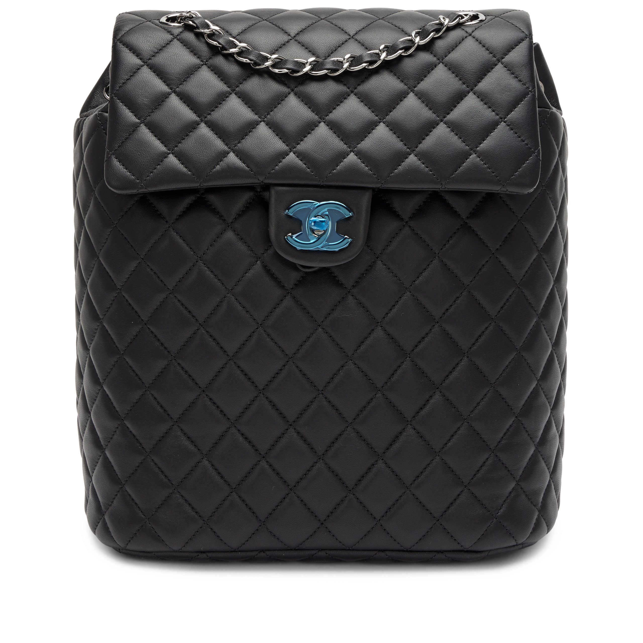 Black Quilted Lambskin Large Urban Spirit Backpack Silver Hardware, 2017