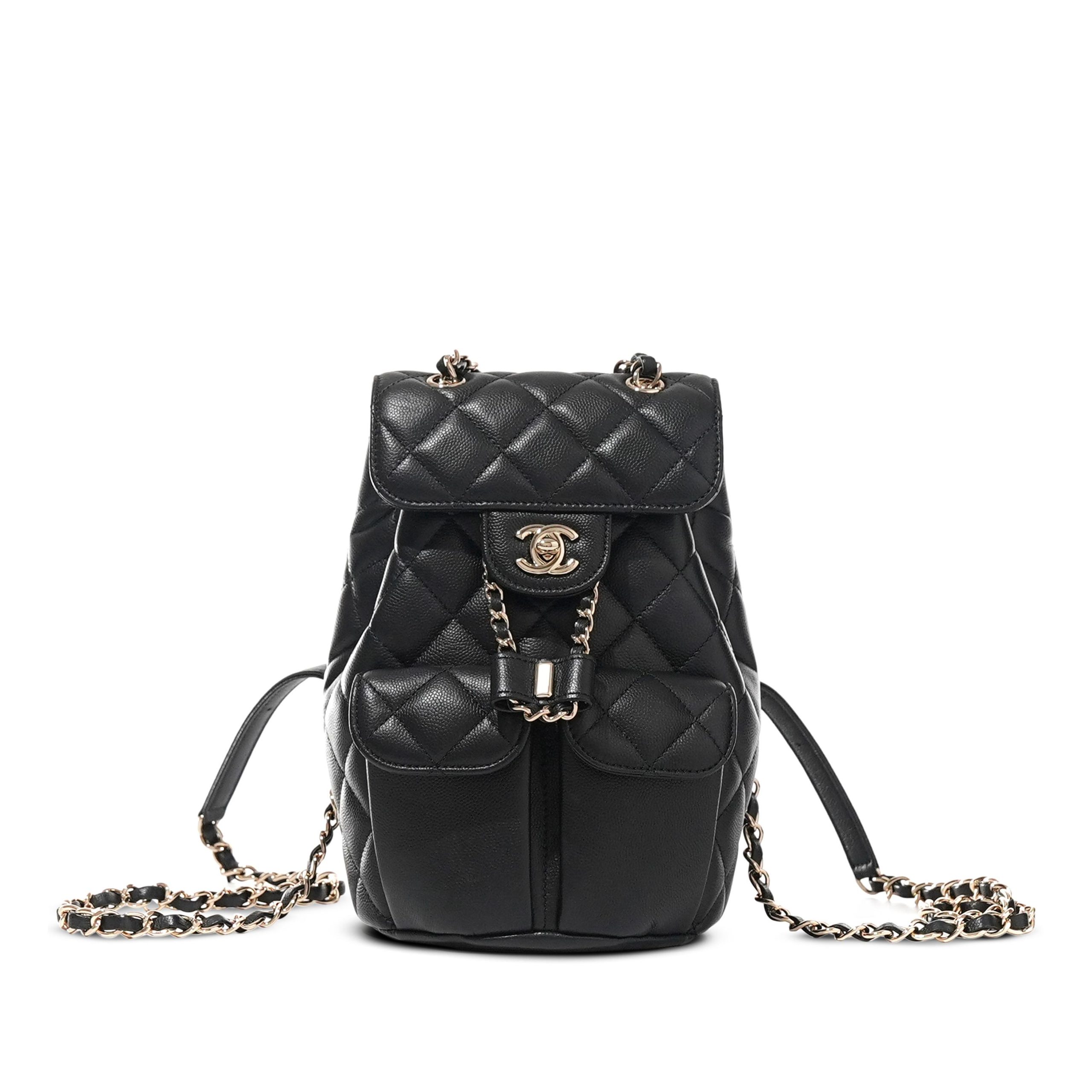 Black Quilted Caviar Pockets Backpack Pale Gold Hardware, 2022 