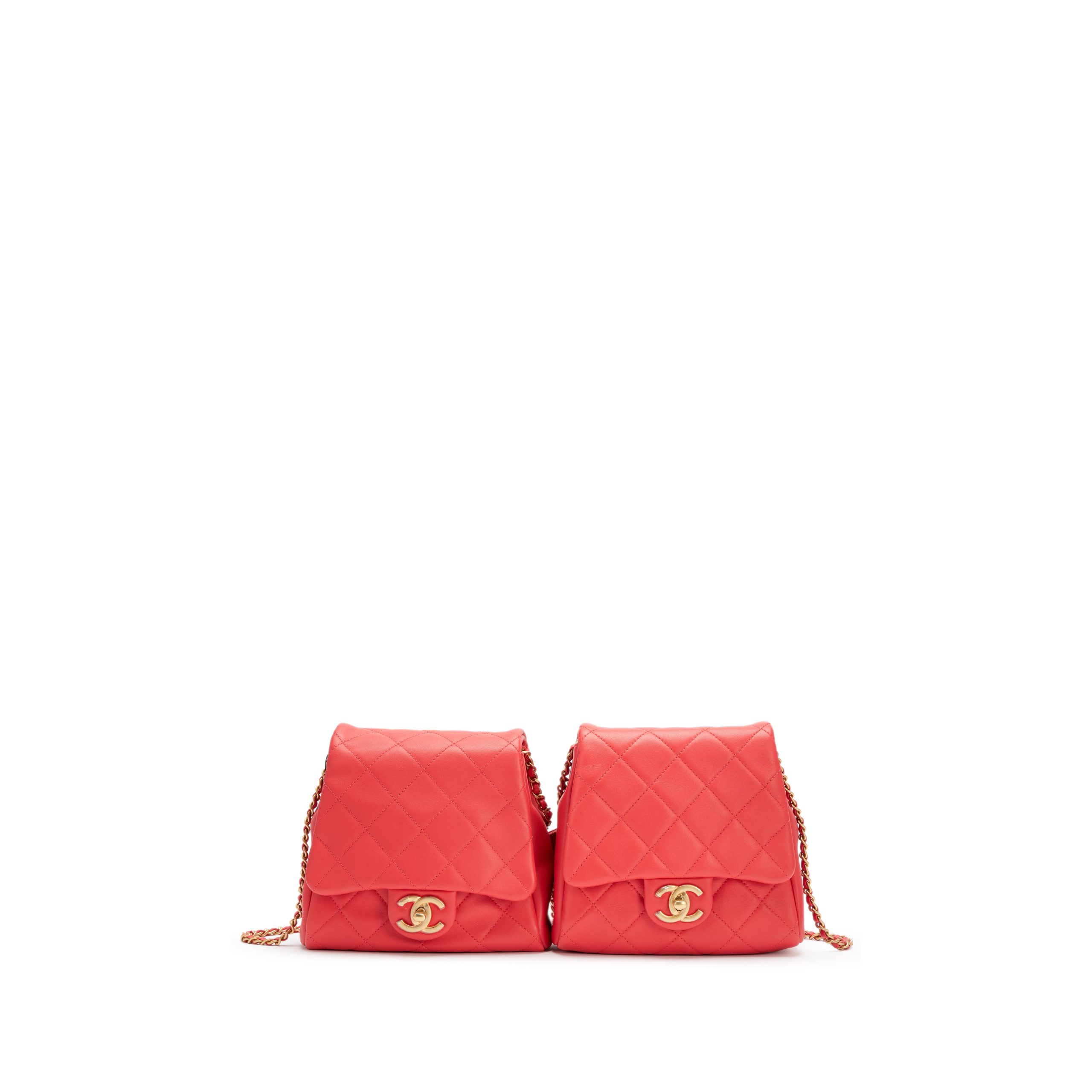 Red Quilted Lambskin Side Packs Flap Bag Aged Gold Hardware, 2019