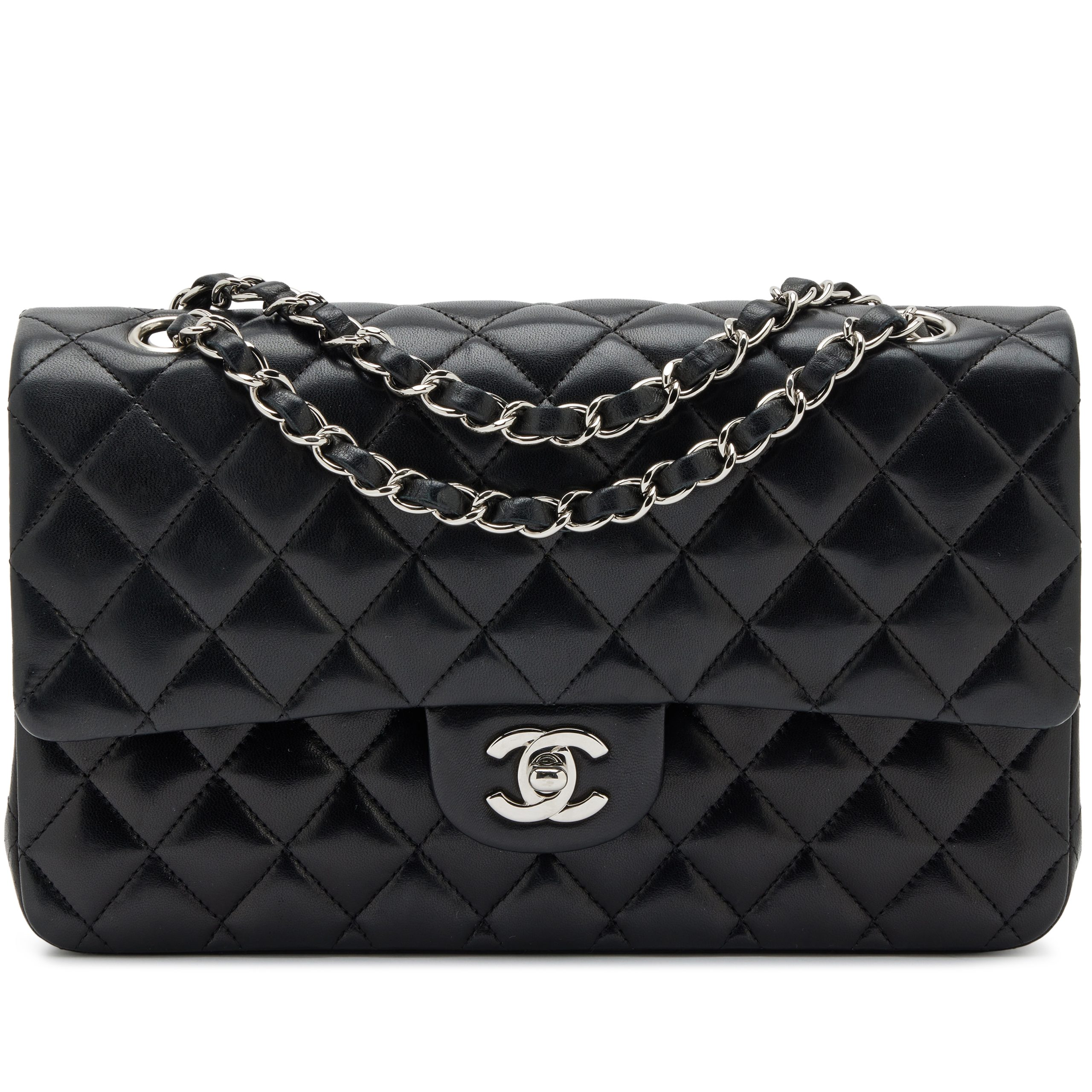 Black Quilted Lambskin Classic Medium Double Flap Bag Silver Hardware, 2006-2008