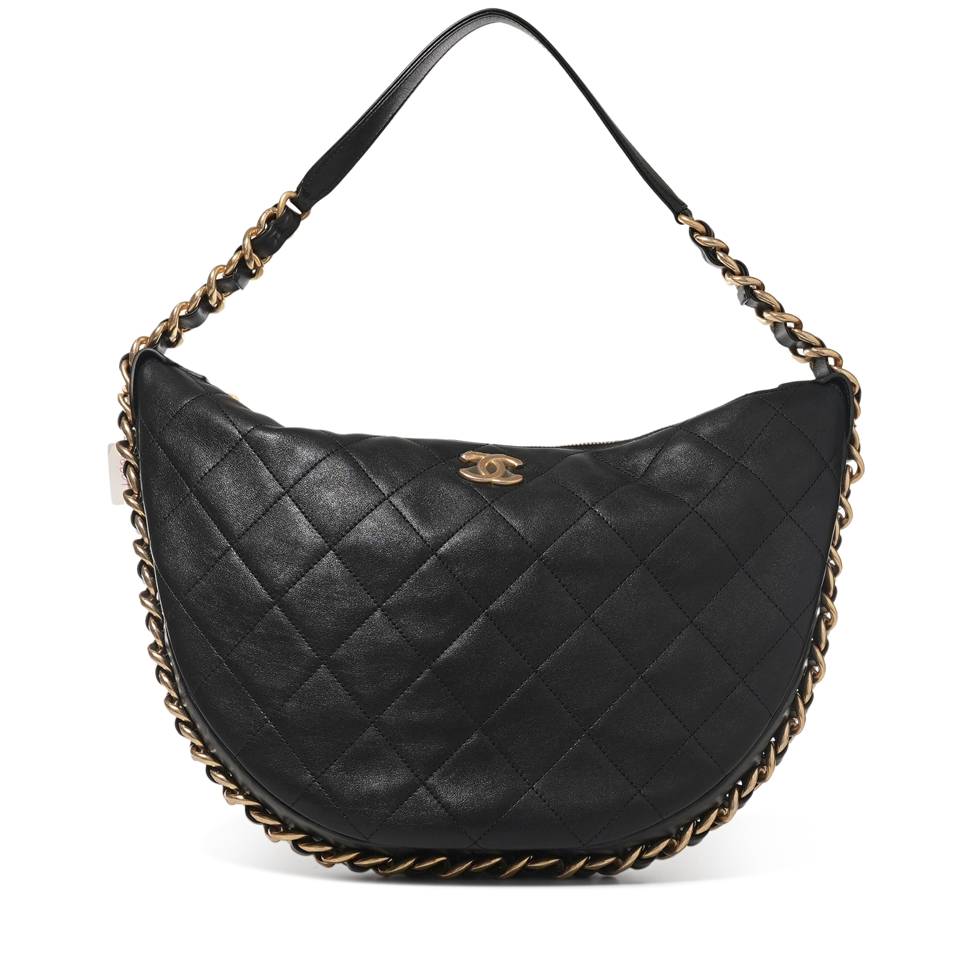 Black Quilted Calfskin Hobo Bag Brushed Gold Hardware, 2021