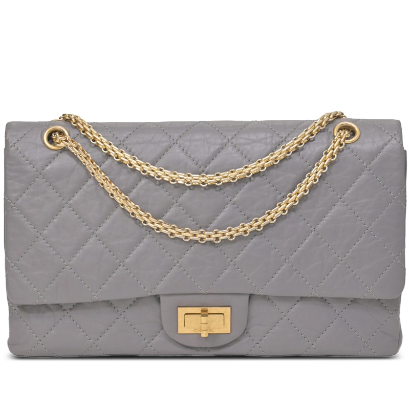 Grey Quilted Calfskin 2.55 Reissue 227 Double Flap Bag Aged Gold Hardware