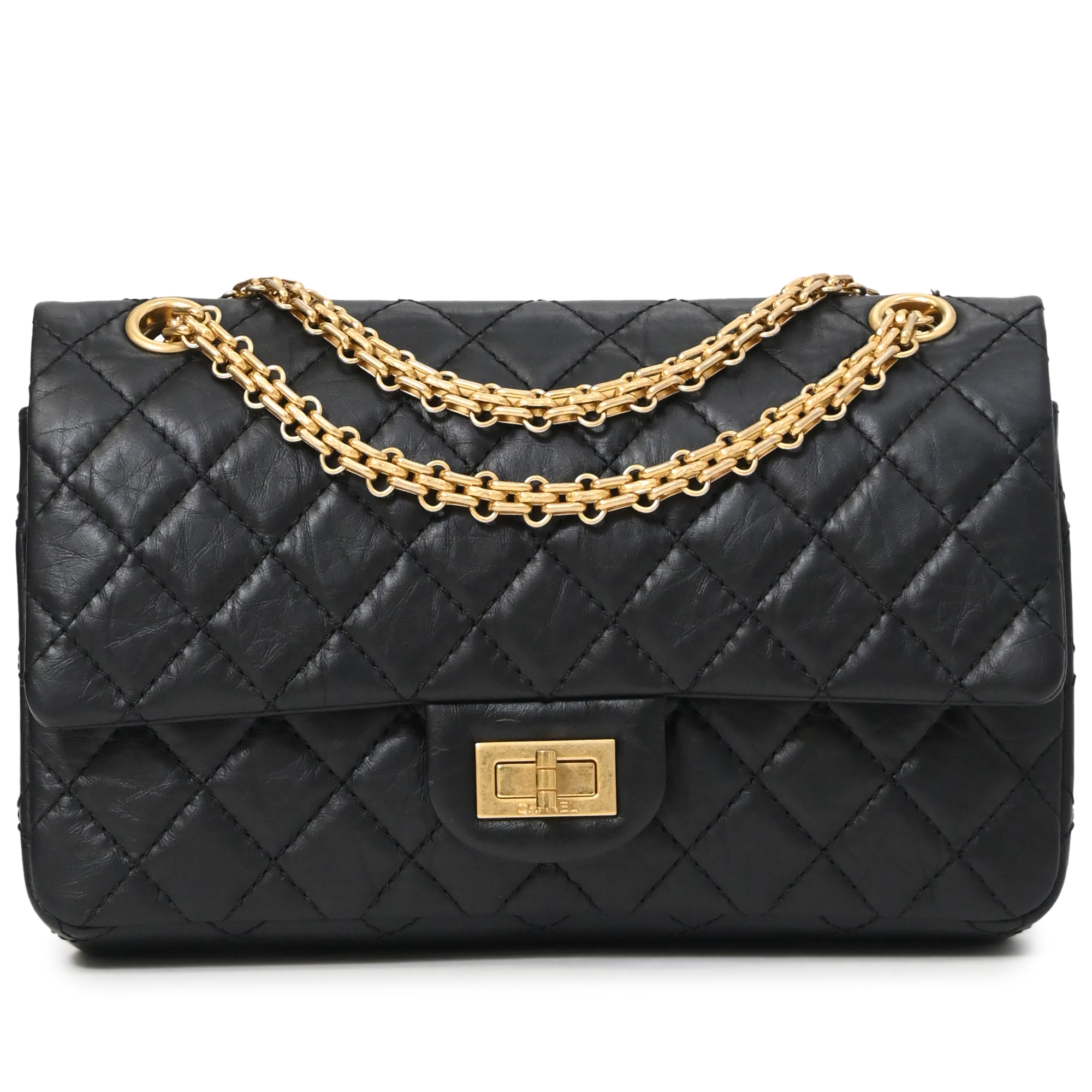Black Quilted Calfskin 2.55 Reissue Double Flap Aged Gold Hardware, 2013-14