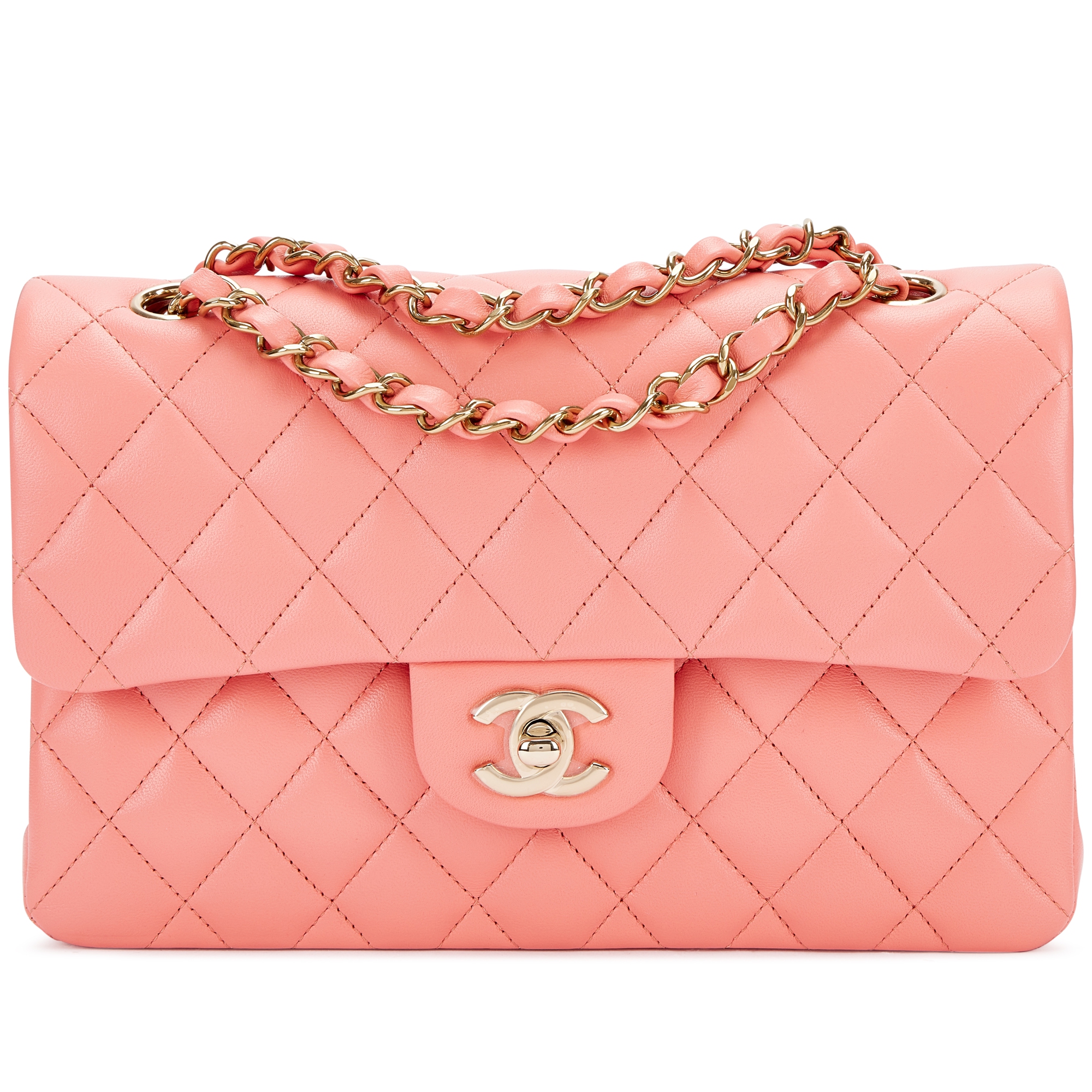 Pink Quilted Lambskin Timeless Classic Double Flap Bag Pale Gold Hardware