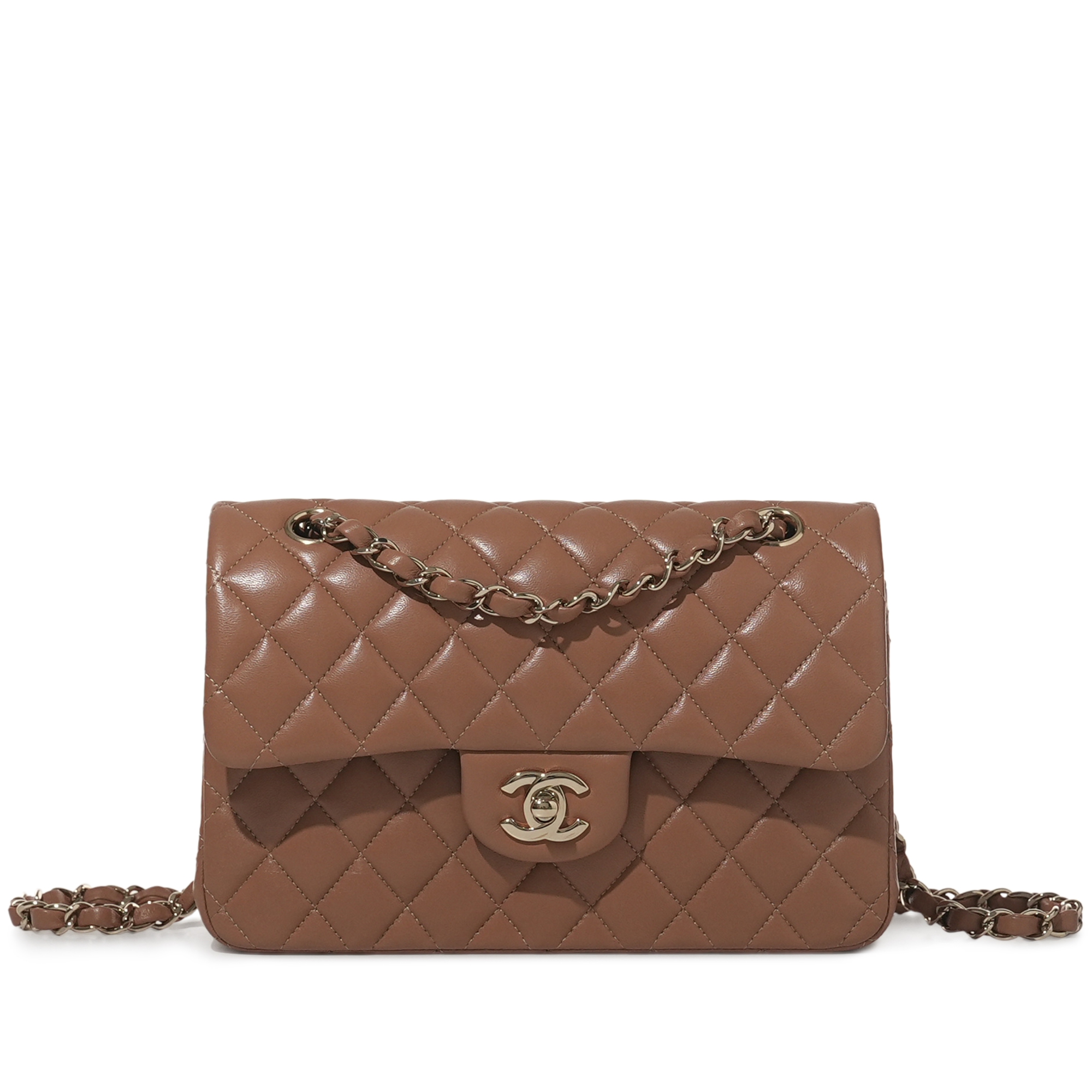 Brown Quilted Lambskin Classic Double Flap Bag Pale Gold Hardware, 2021