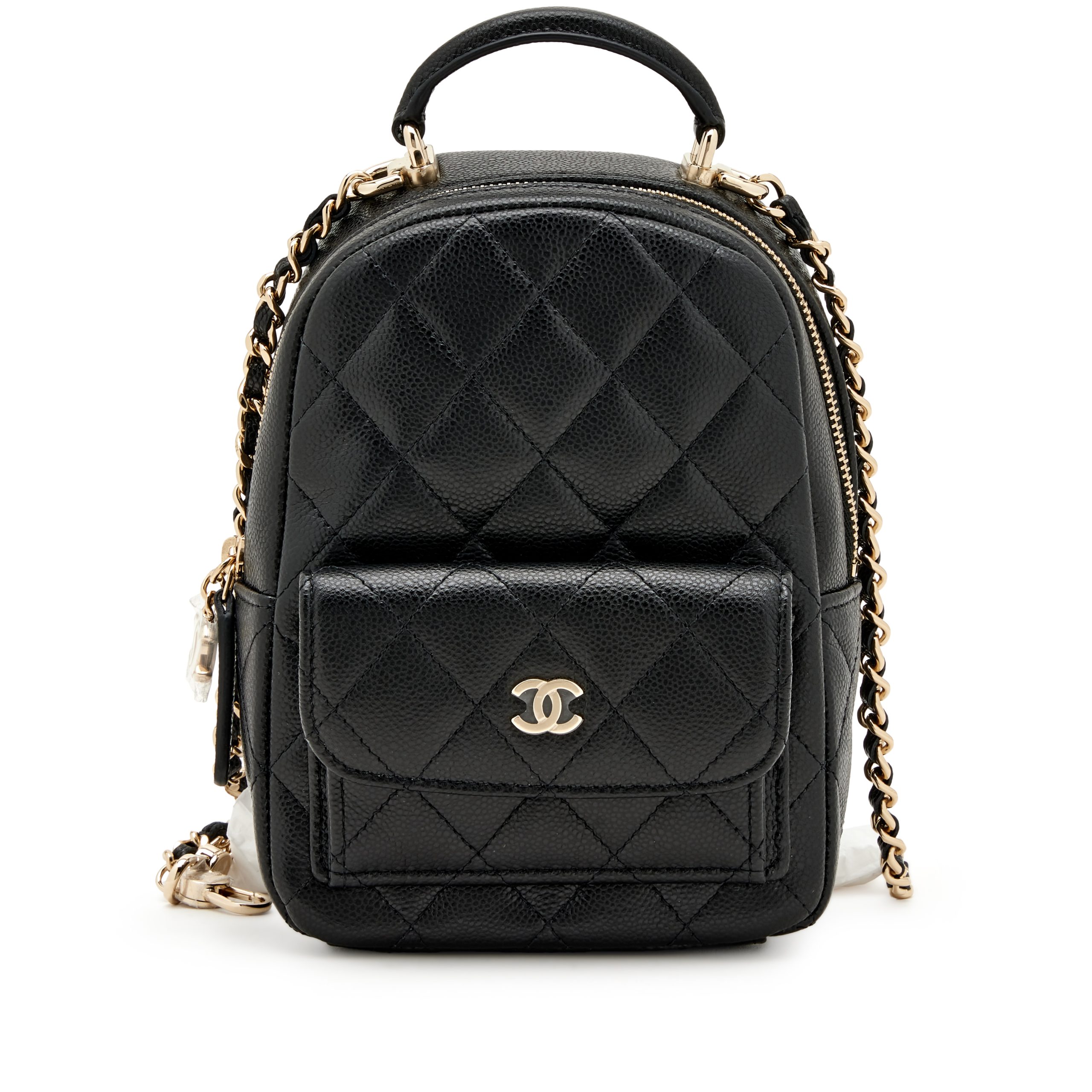 Black Quilted Caviar Mini Backpack Pale Gold Hardware, 2024