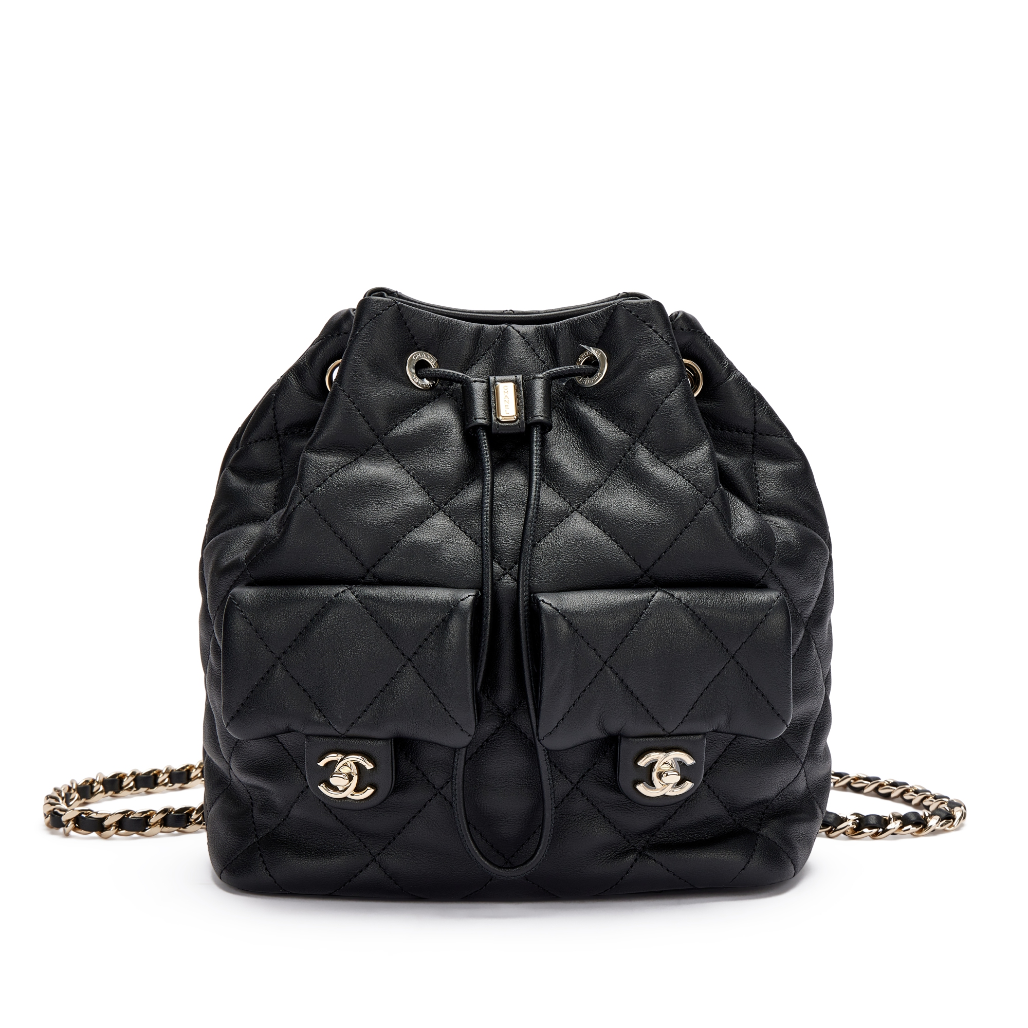 Black Quilted Calfskin Backpack Pale Gold Hardware