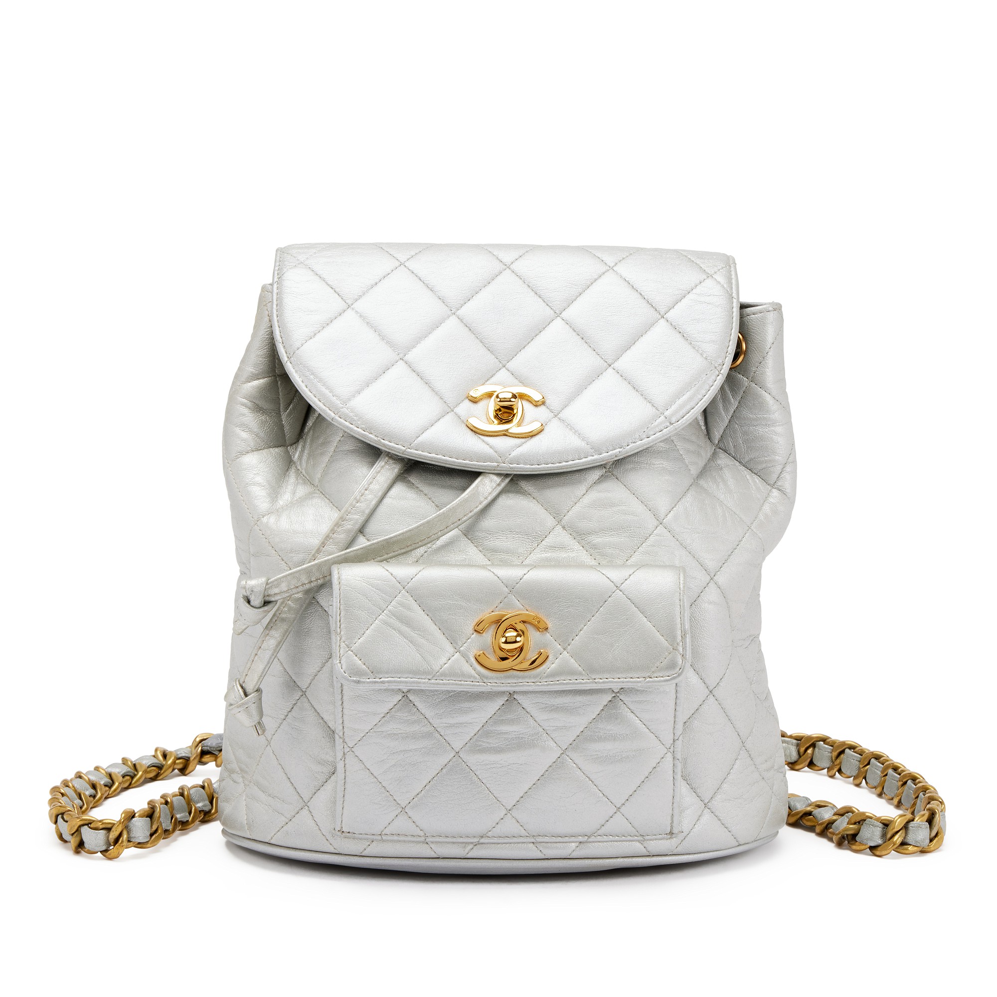Silver Quilted Lambskin Medium Timeless CC Duma Backpack Gold Hardware, 1991-1994