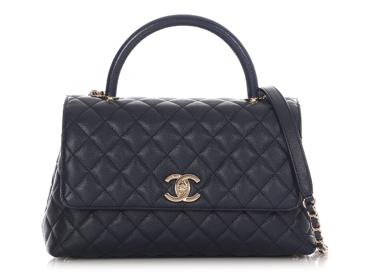 Navy Quilted Caviar Medium Coco Top Handle Gold Hardware, 2021