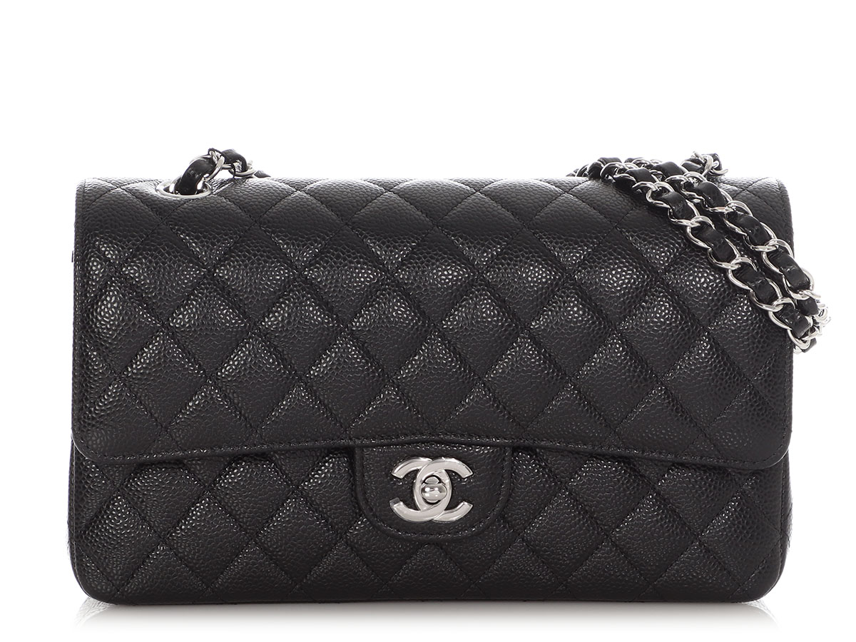 Black Quilted Caviar Medium Classic Double Flap Bag Silver Hardware, 2022