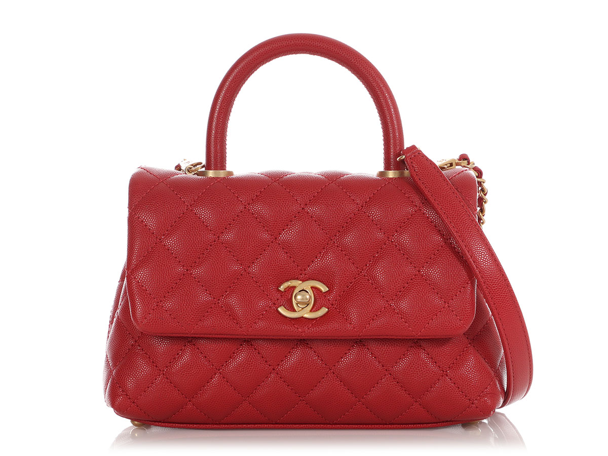 Red Quilted Caviar Mini Coco Top Handle Aged Gold Hardware, 2017-2018