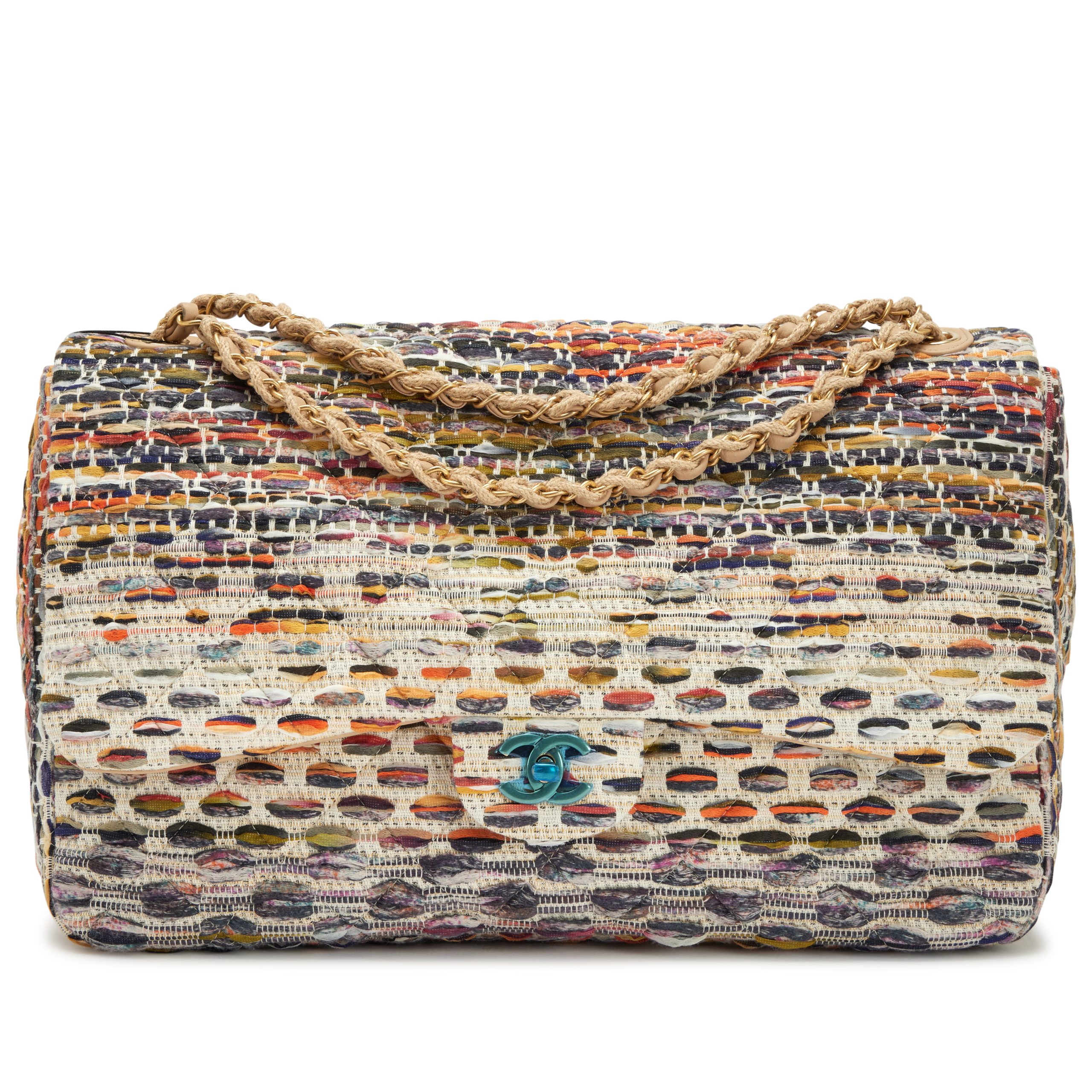 Multicolor Tweed Quilted Coco Cuba Maxi Flap Bag Aged Gold Hardware, 2017