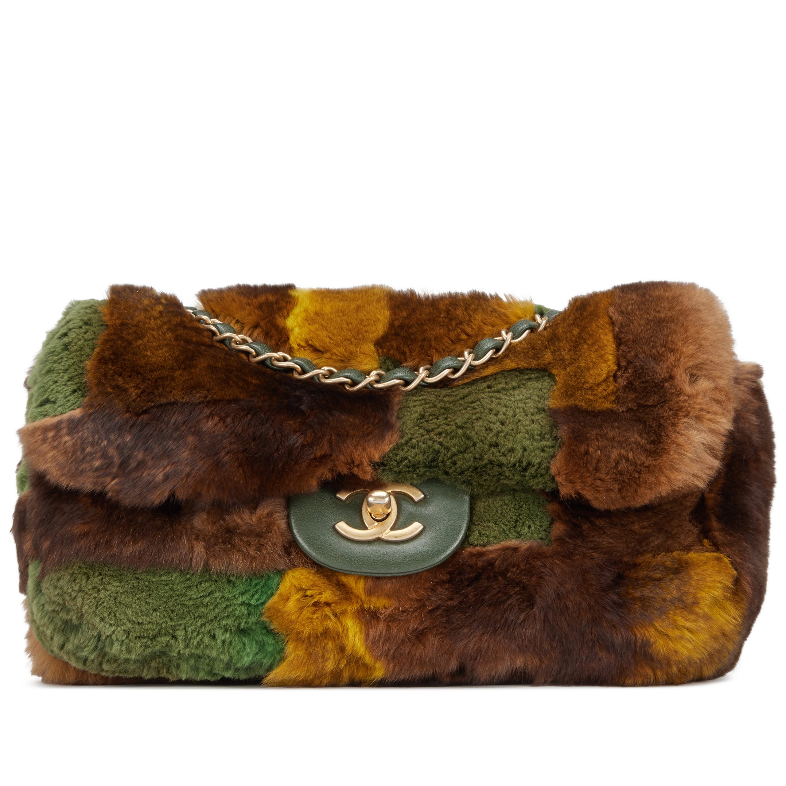 Green, Brown and Golden Yellow Patchwork Orylag Medium Flap Bag Aged Gold Hardware, 2018