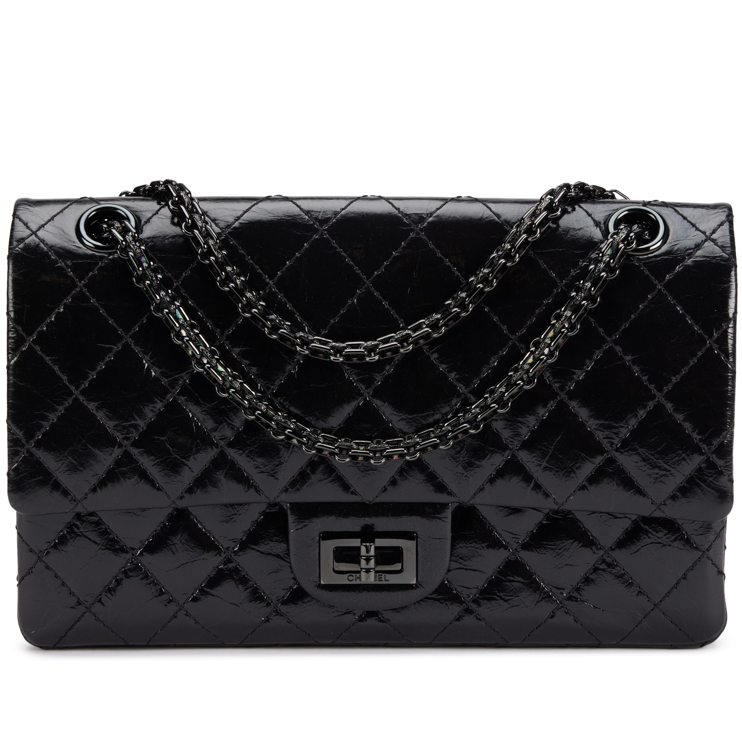 So Black Quilted Glazed Calfskin 2.55 Reissue 225 Double Flap Bag Black Hardware, 2015