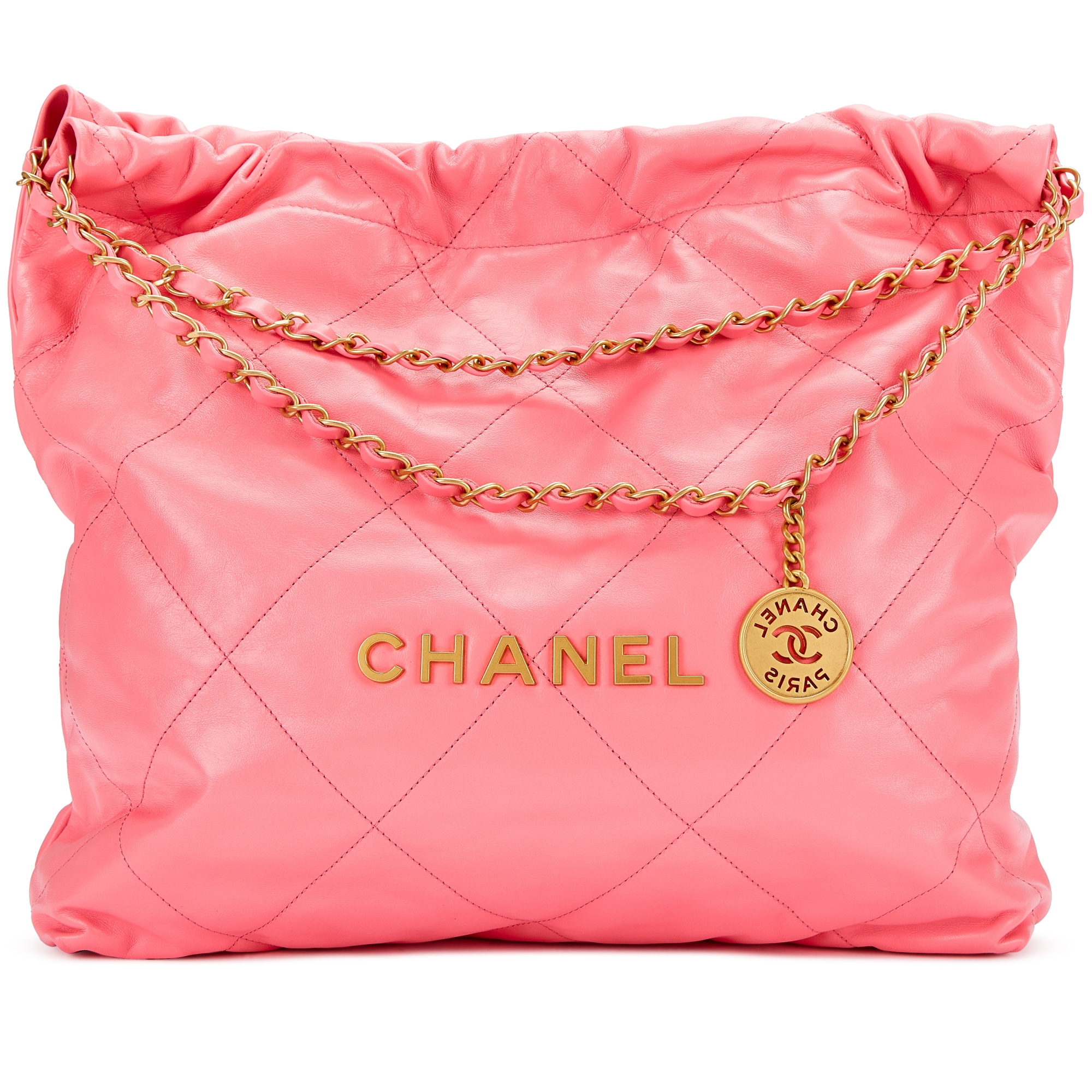 Pink Quilted Calfskin Chanel 22 Brushed Gold Hardware