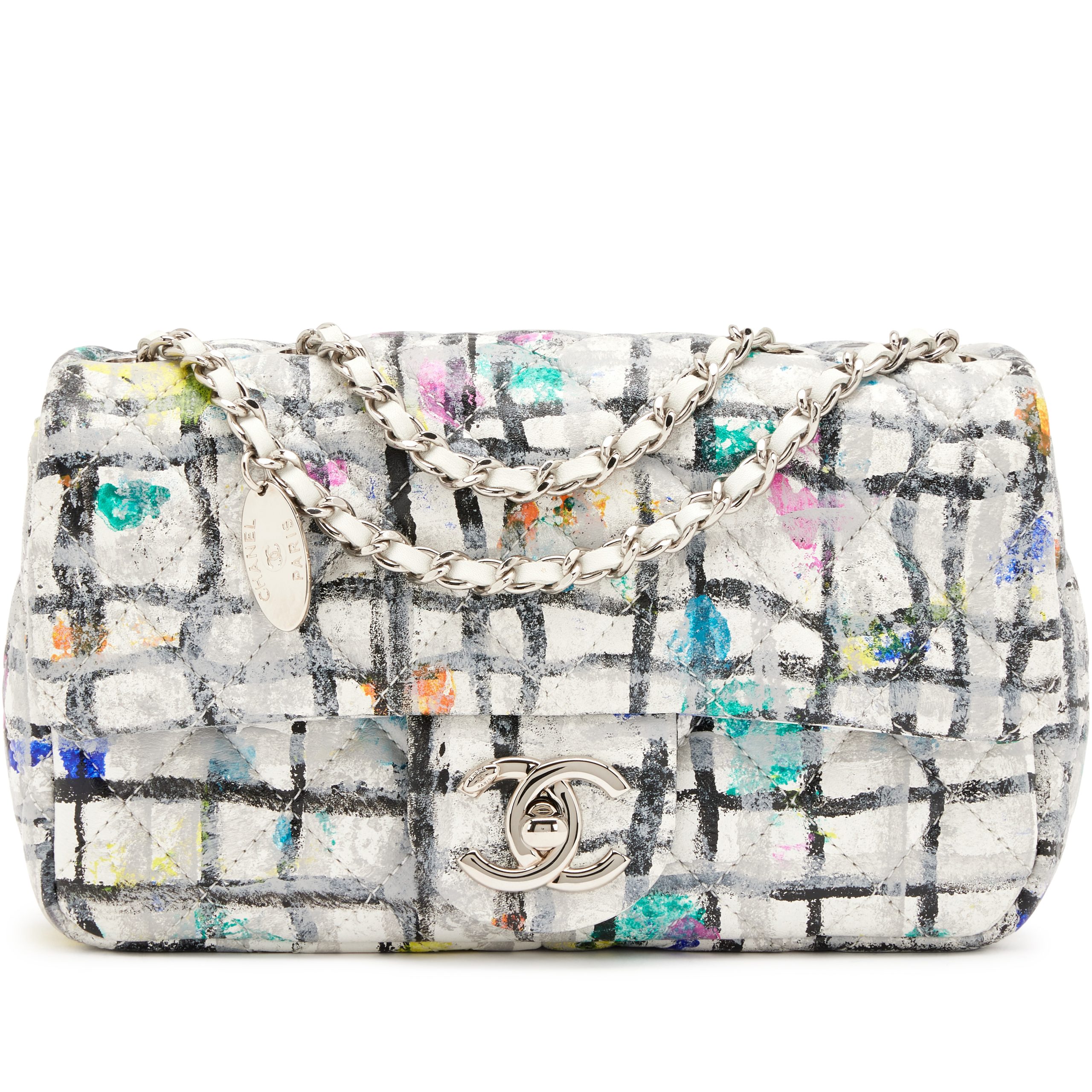 Rainbow Hand Painted Quilted Calfskin Graffiti Mini Single Flap Bag Silver Hardware, 2014