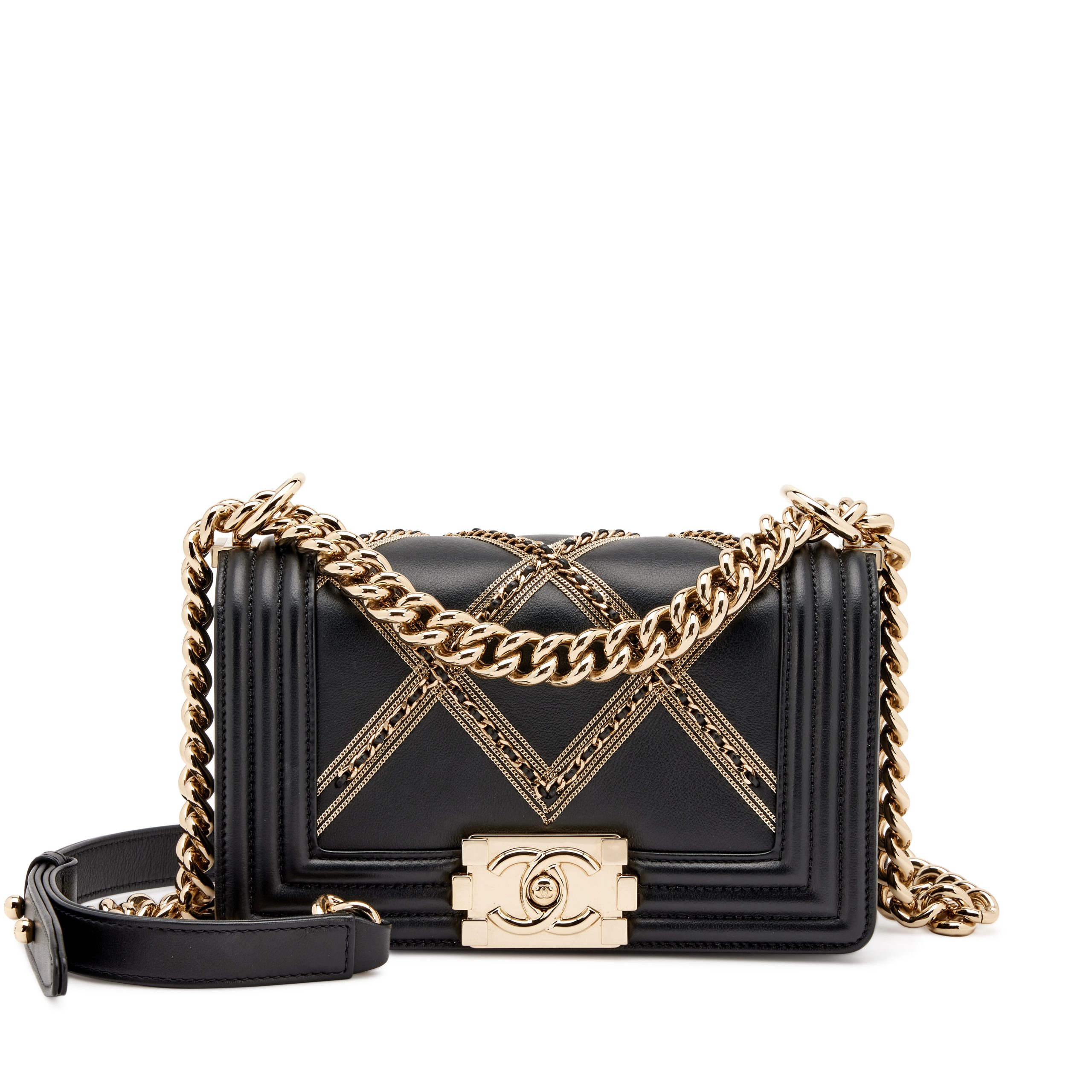Black Chain Quilted Lambskin Small Boy Flap Bag Gold Hardware, 2022