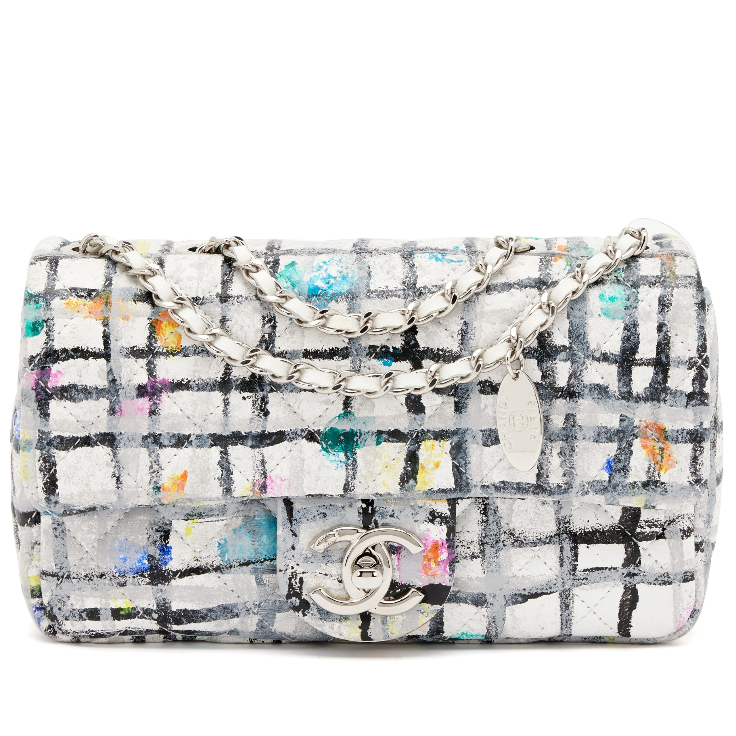 Rainbow Hand Painted Quilted Calfskin Graffiti Mini Single Flap Silver Hardware, 2014