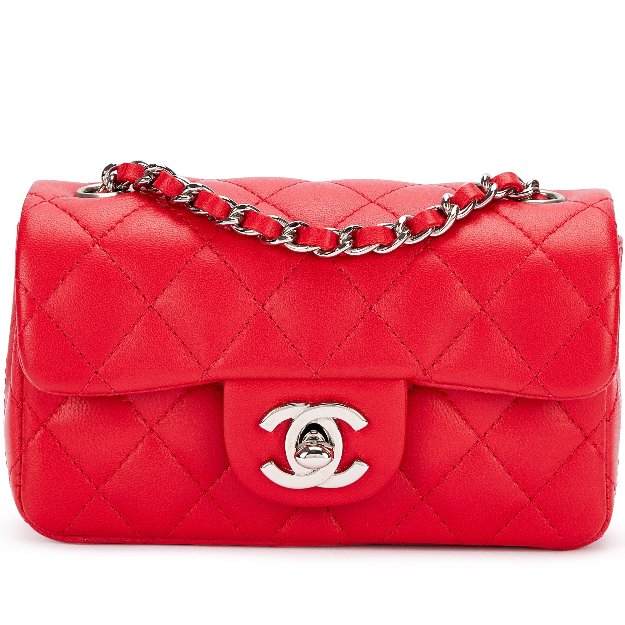 Red Quilted Lambskin Mini Flap Bag Silver Hardware, 2004-05