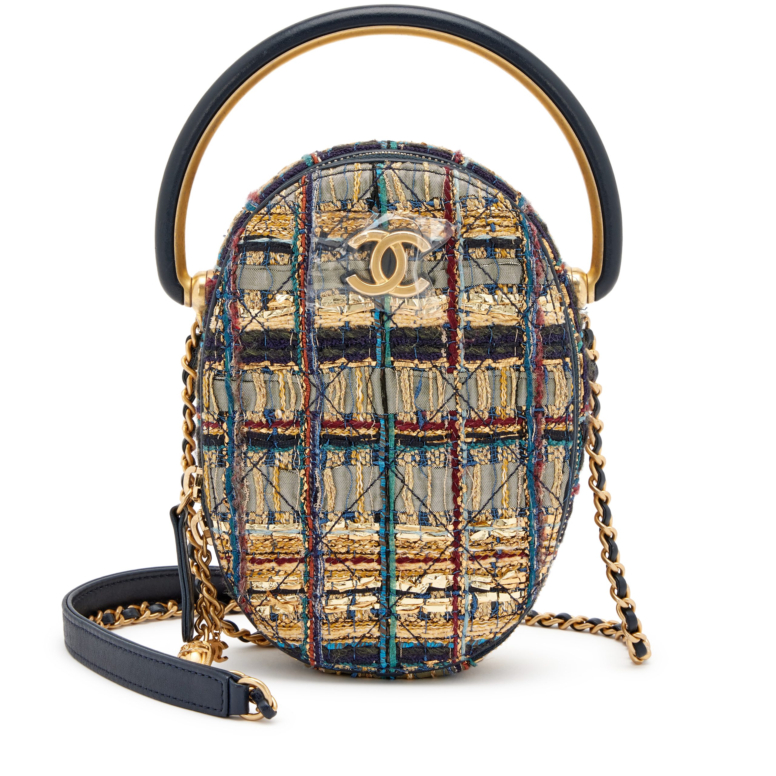 Gold and Navy Tweed Metiers D'Art Paris-Egypt Top Handle Case Aged Gold Hardware, 2019