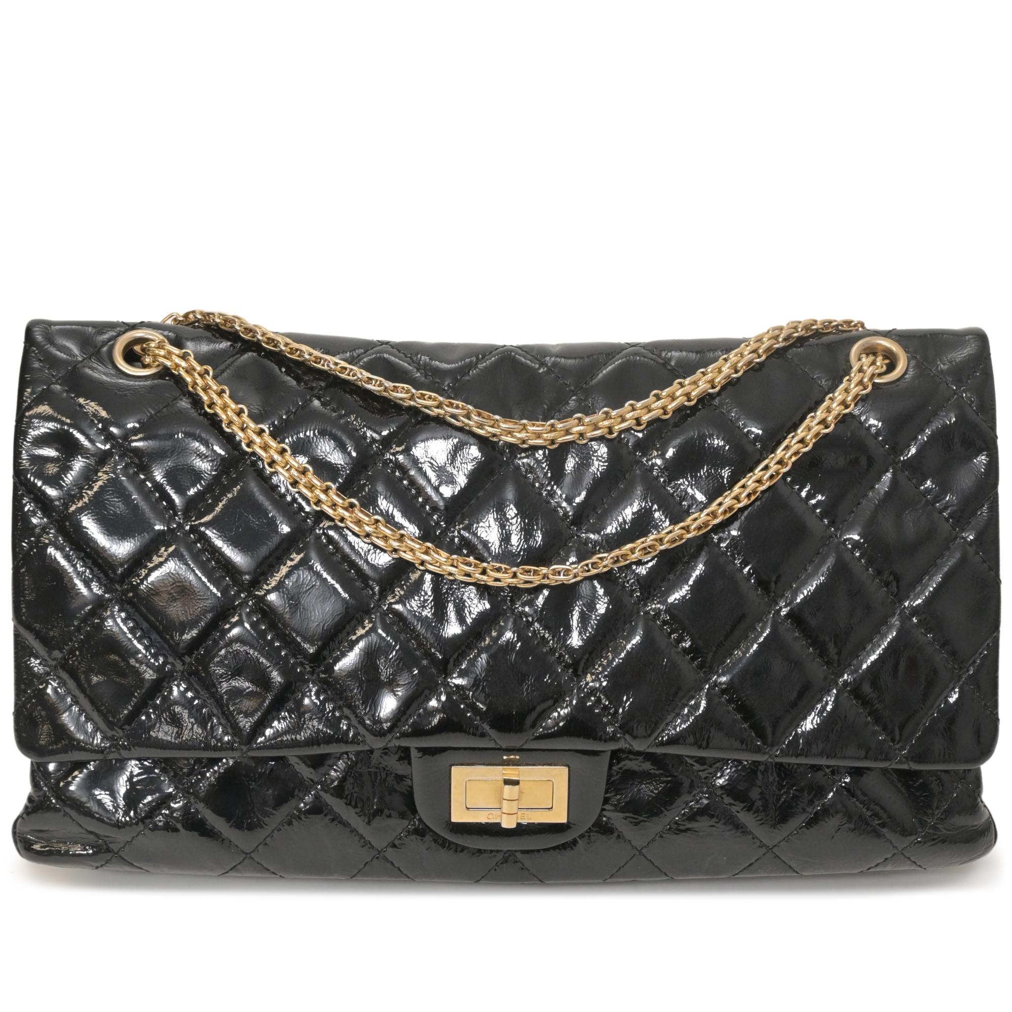 Black Quilted Patent 2.55 Reissue Double Flap Bag Gold Hardware, 2006-08