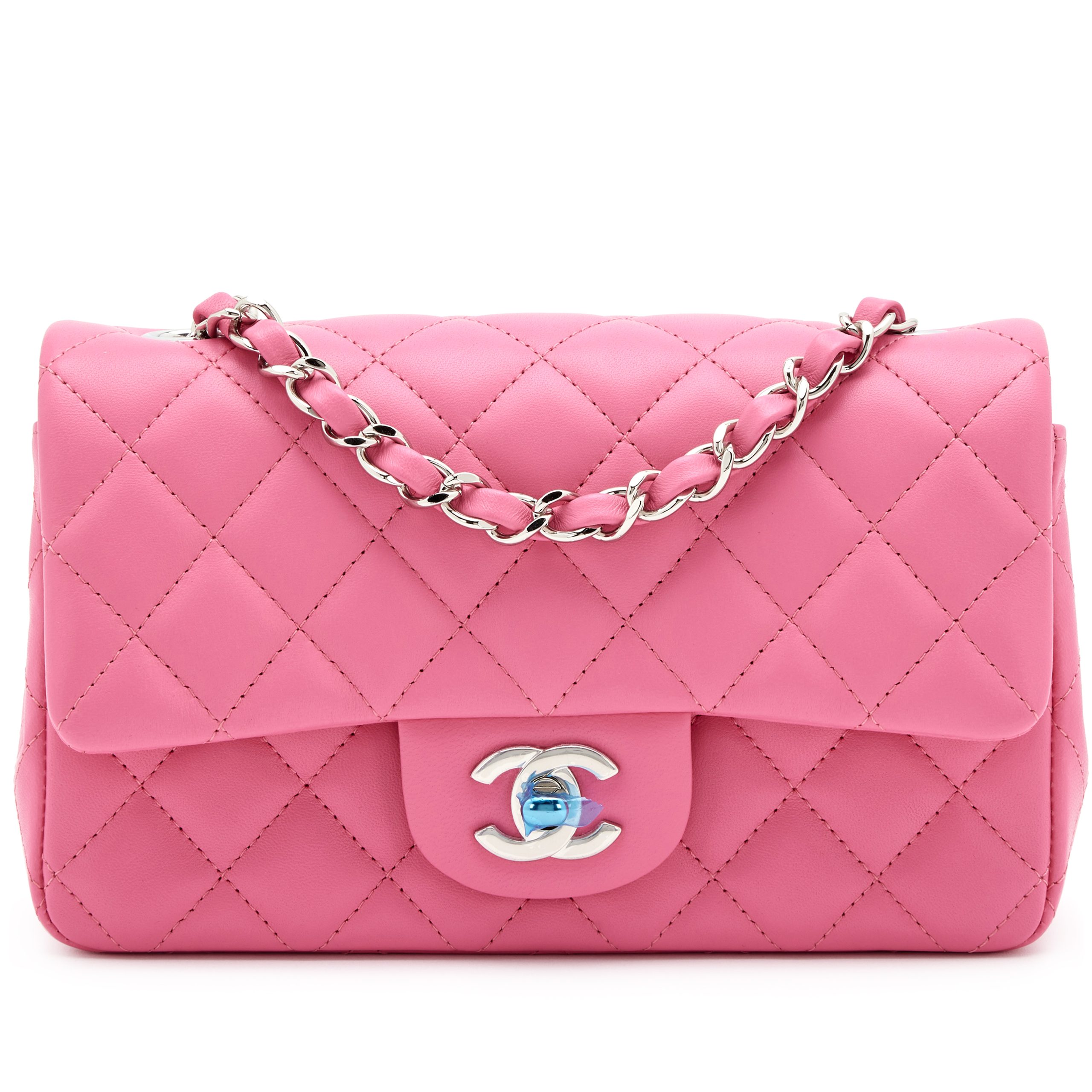 Pink Quilted Lambskin Mini Rectangular Classic Single Flap Silver Hardware, 2019
