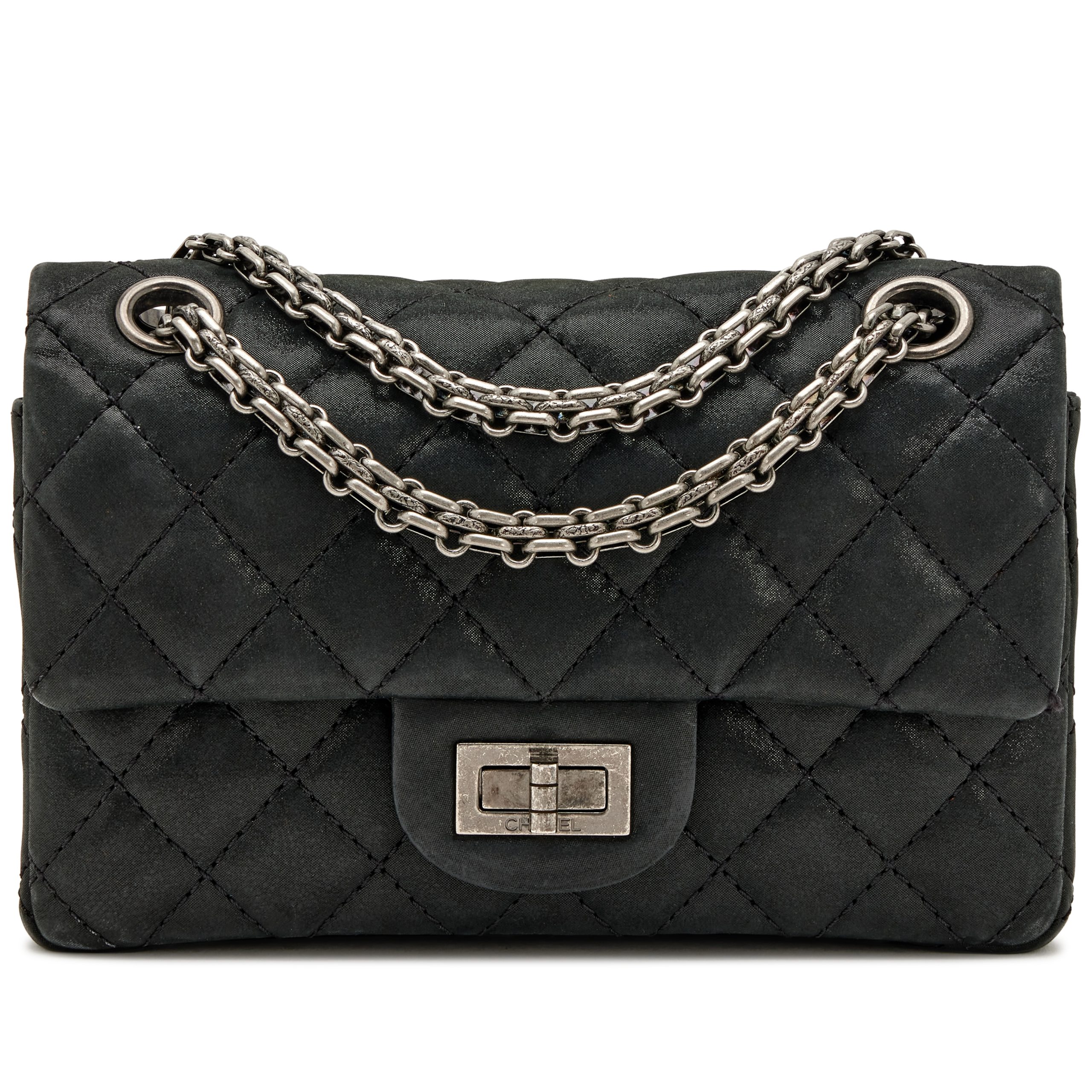 Black Iridescent Quilted Lambskin 2.55 Reissue Mini 224 Double Flap Bag Ruthenium Hardware, 2011