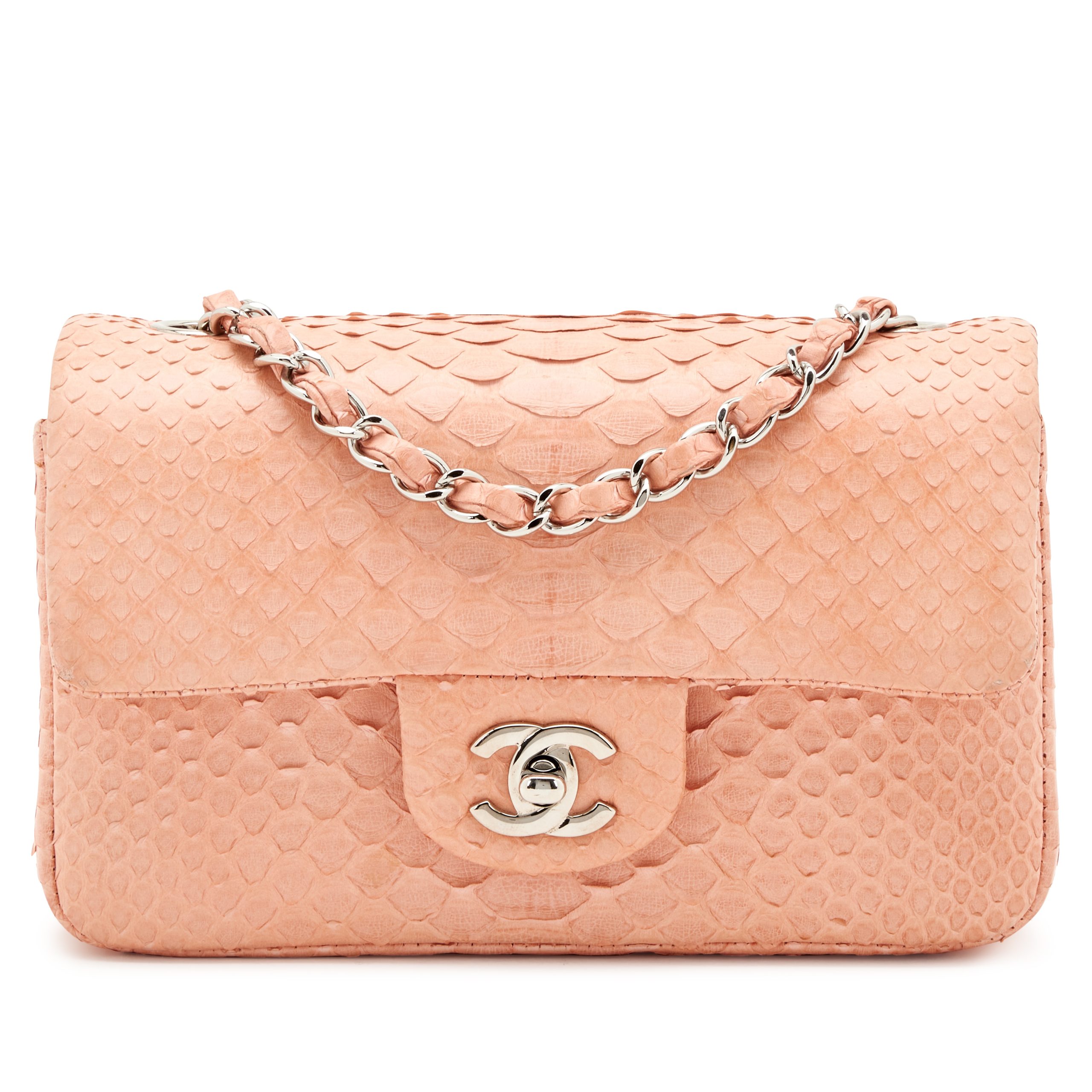 Soft Pink Python Small Single Flap Bag Silver Hardware, 2013-2014