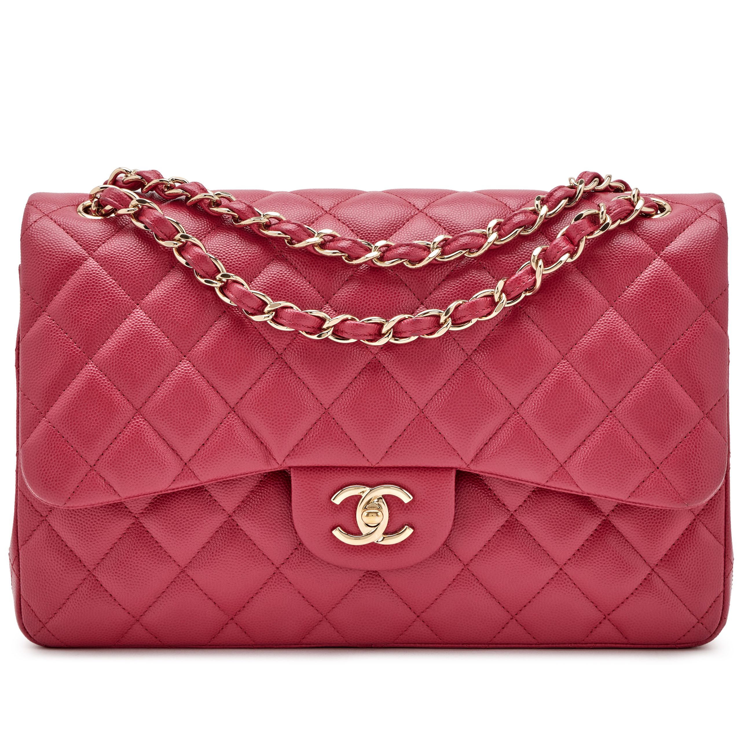 Dark Pink Quilted Caviar Jumbo Classic Double Flap Bag Gold Hardware, 2022