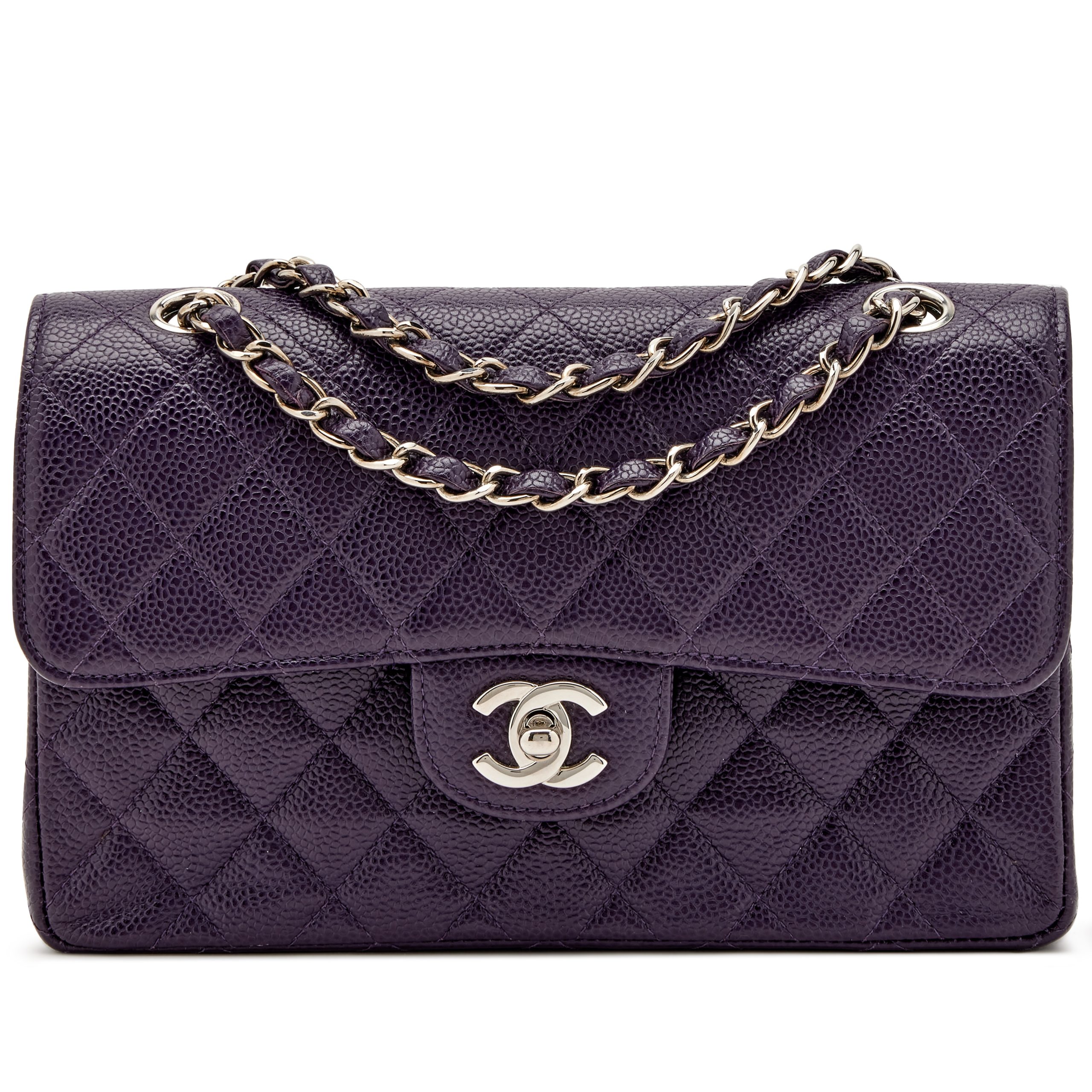 Purple Quilted Caviar Classic Small Double Flap Bag Silver Hardware, 2000-2002