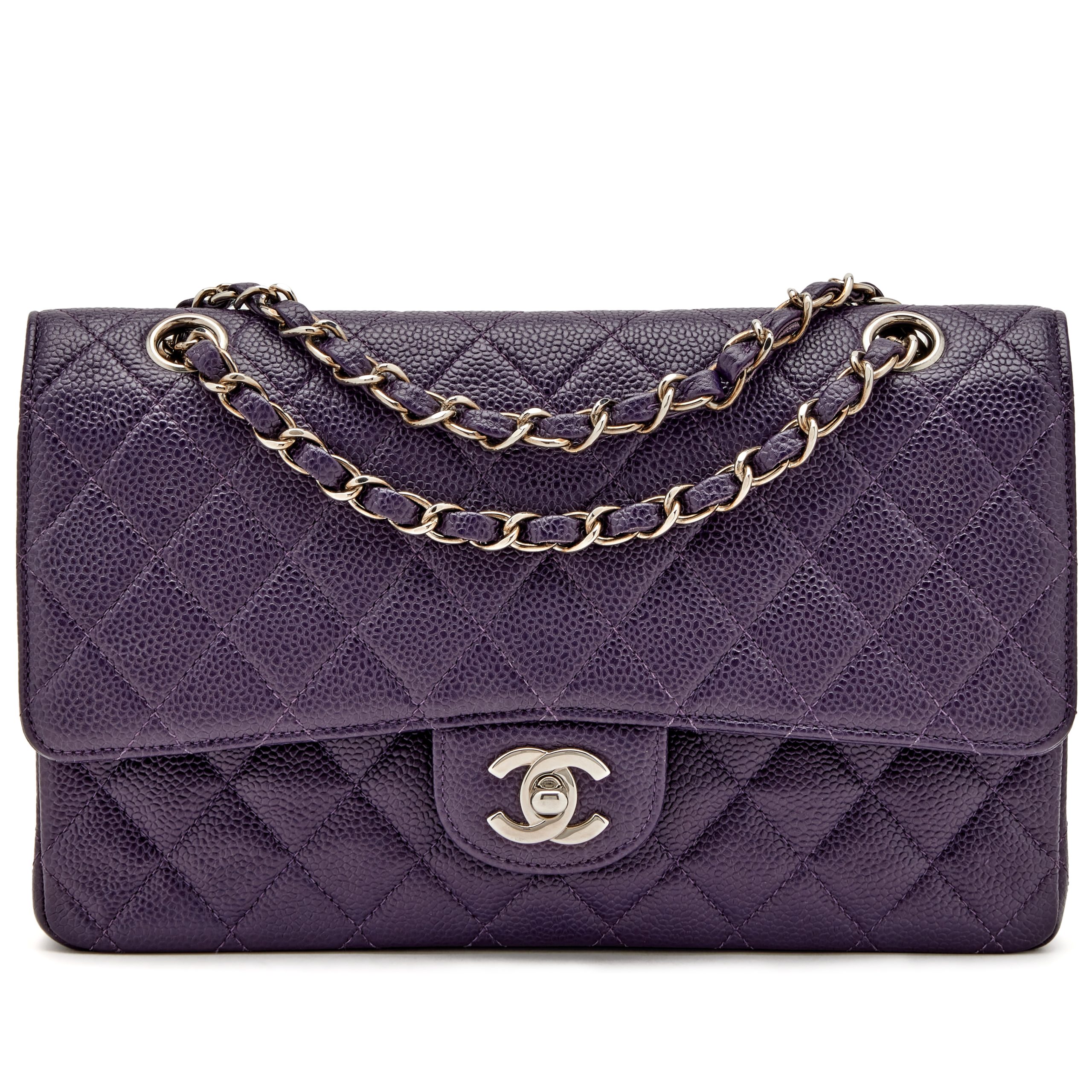 Purple Quilted Caviar Classic Medium Double Flap Bag Silver Hardware, 2000-2002