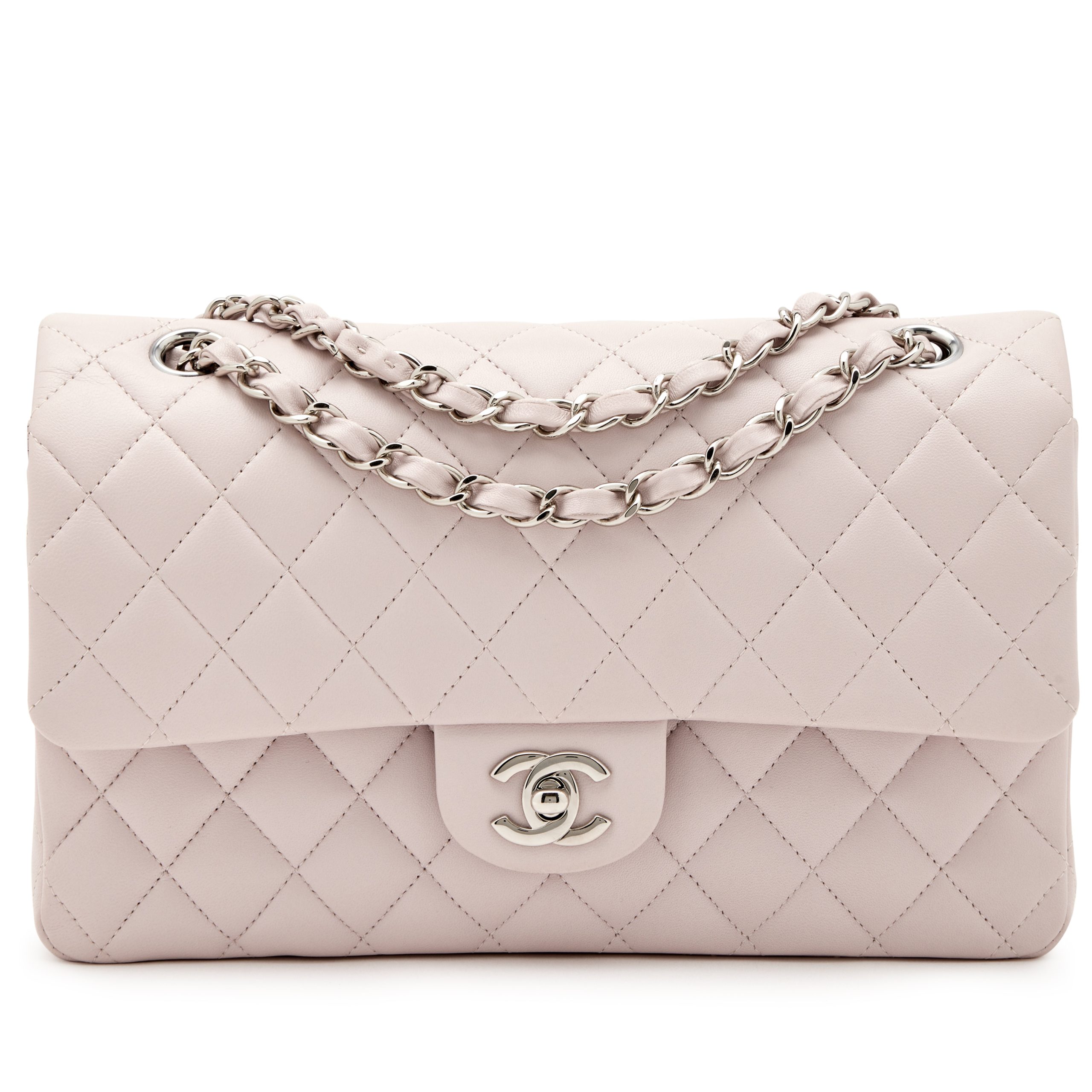 Pale Pink Quilted Lambskin Medium Double Flap Bag Silver Hardware, 2022-2023