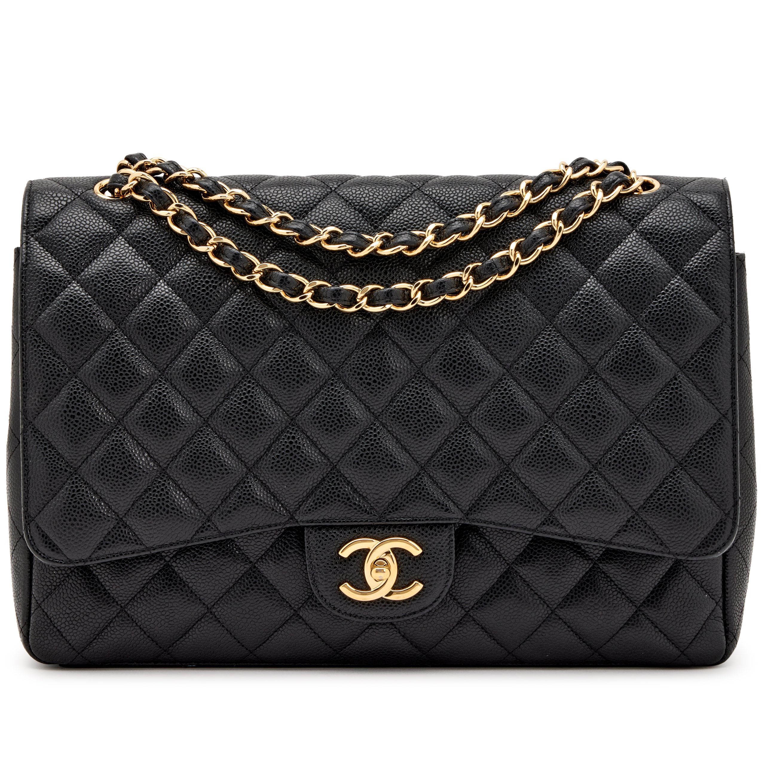 Black Quilted Caviar Maxi Double Flap Bag Gold Hardware, 2012