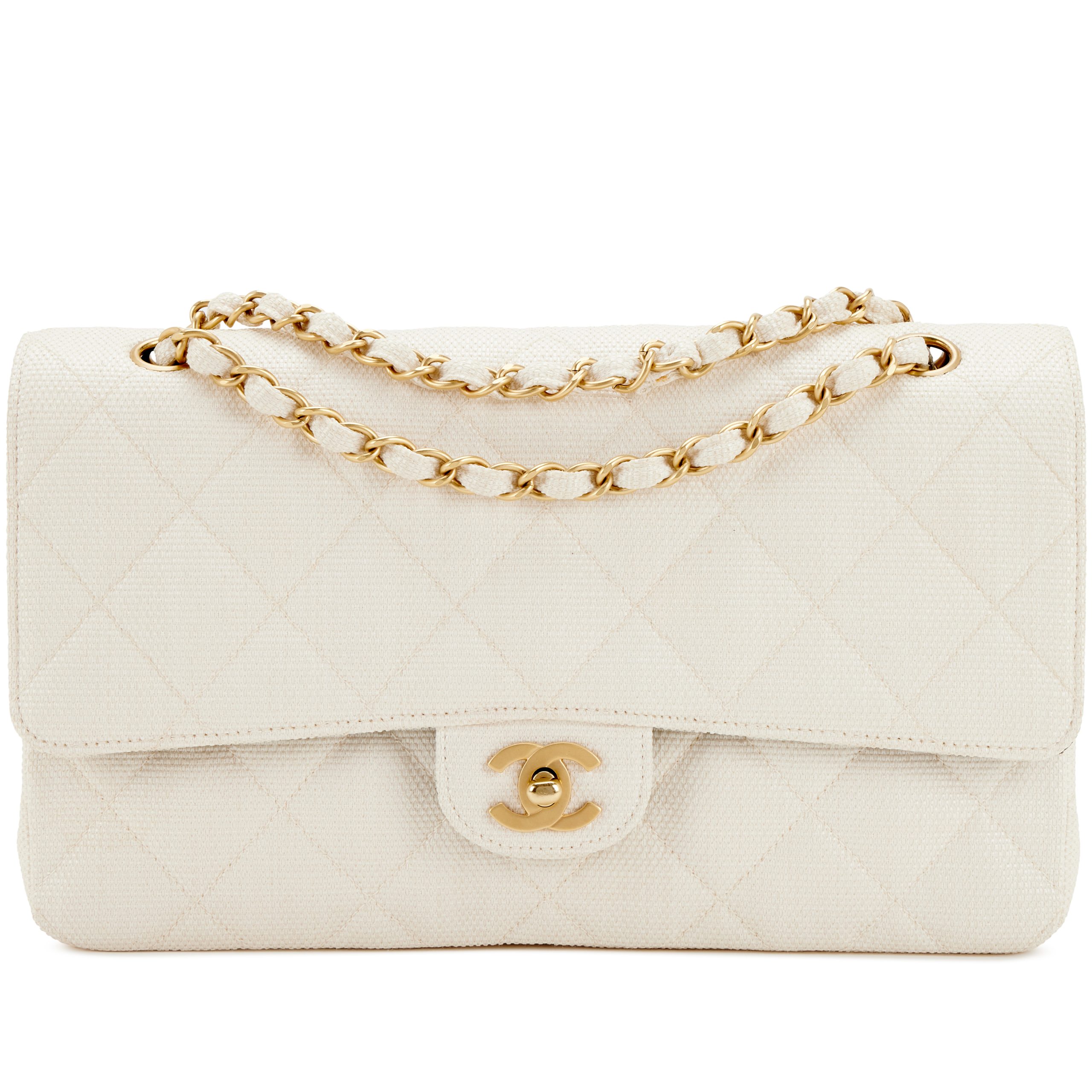Beige Raffia Quilted Classic Double Flap Medium Gold Hardware, 2003