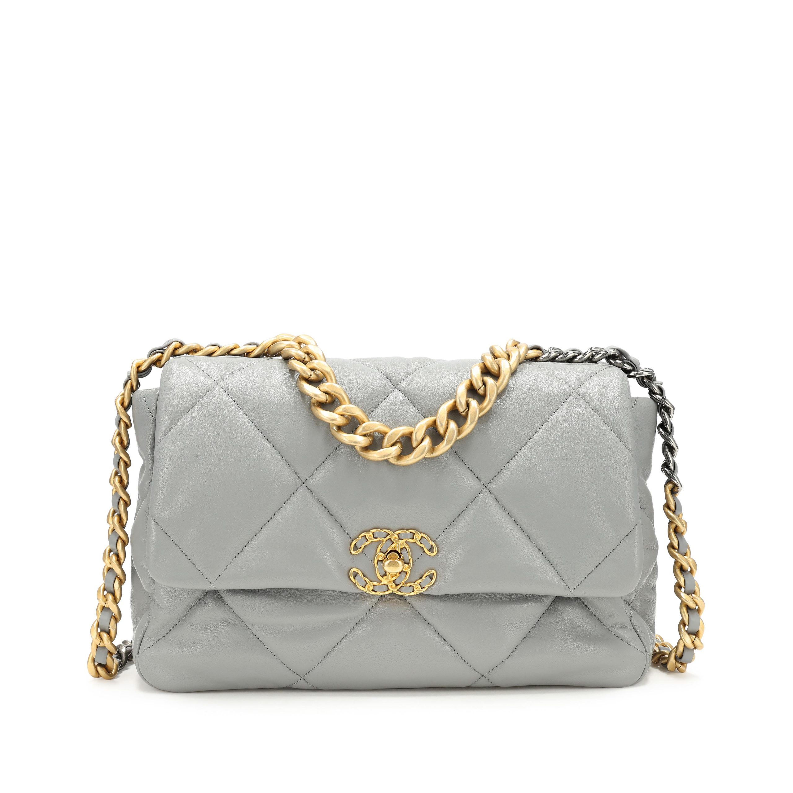 Grey Quilted Goatskin Medium 19 Bag Ruthenium and Gold Hardware, 2019
