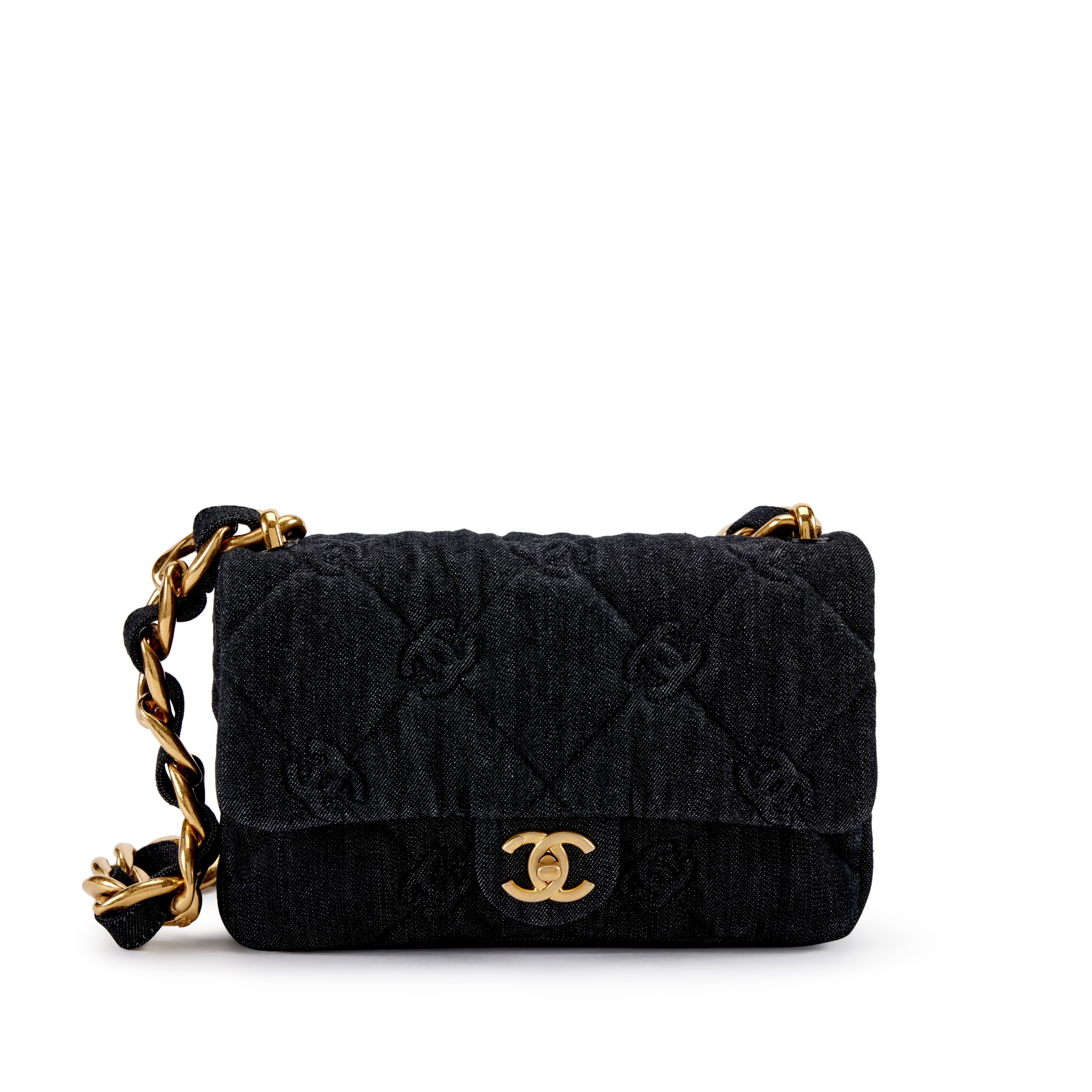 Black CC Quilted Denim Medium Oversized Chain Flap Bag Gold Hardware, 2022