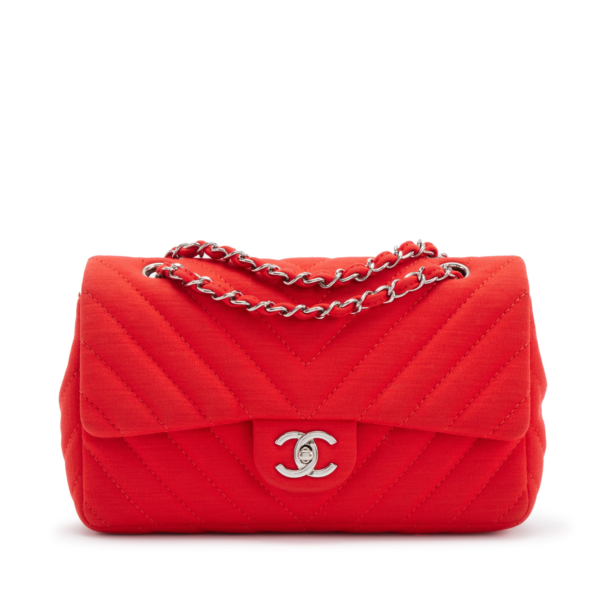 Red Chevron Quilted Jersey Single Flap Silver Hardware, 2009-2010