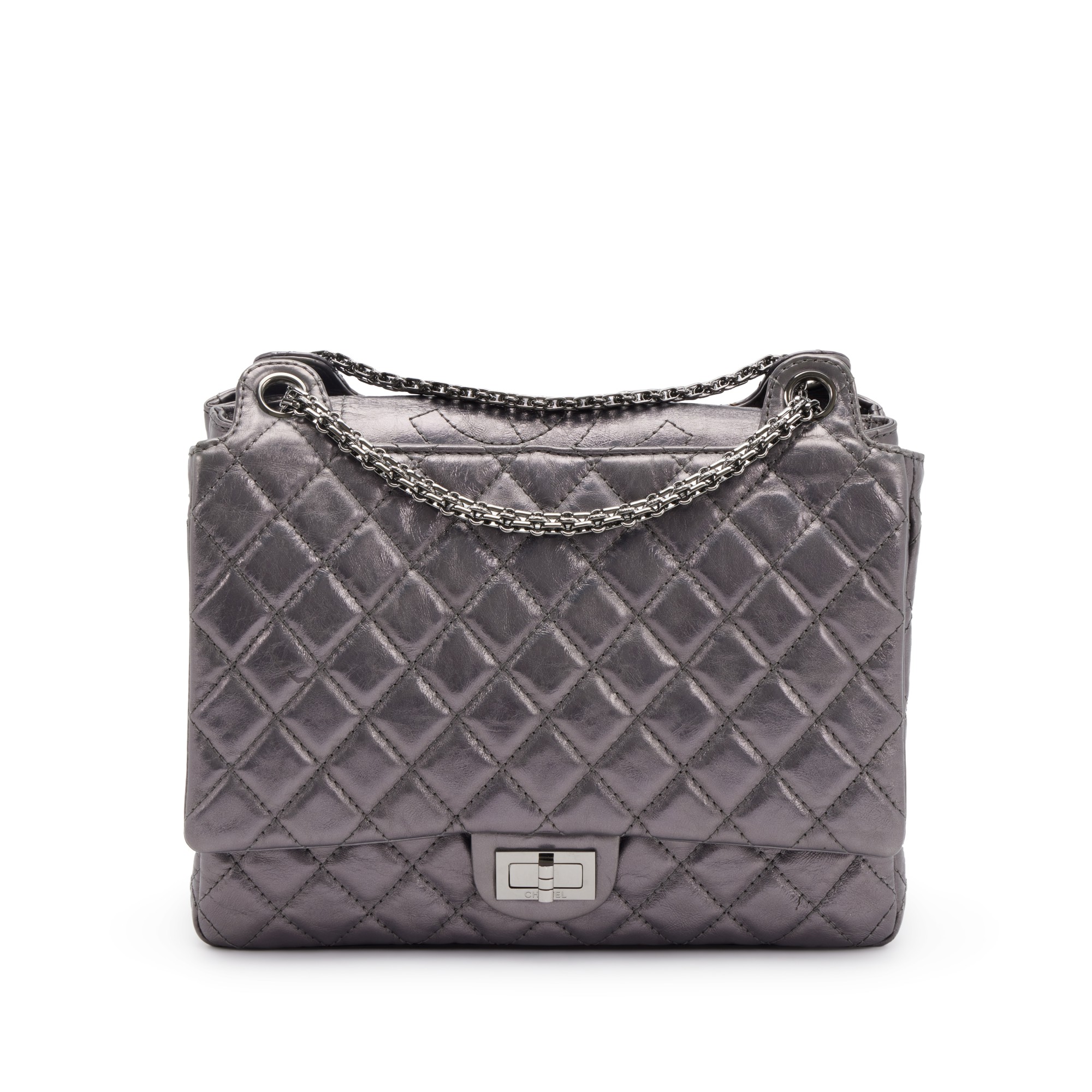 Dark Silver Quilted Aged Calfskin Reissue 2.55 Accordion Flap Ruthenium Hardware, 2008