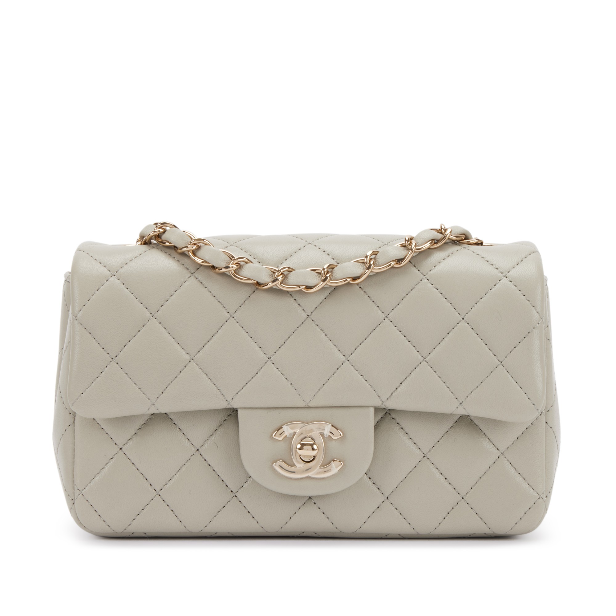 Light Grey Quilted Lambskin Mini Classic Flap Bag Light Gold Hardware, 2022