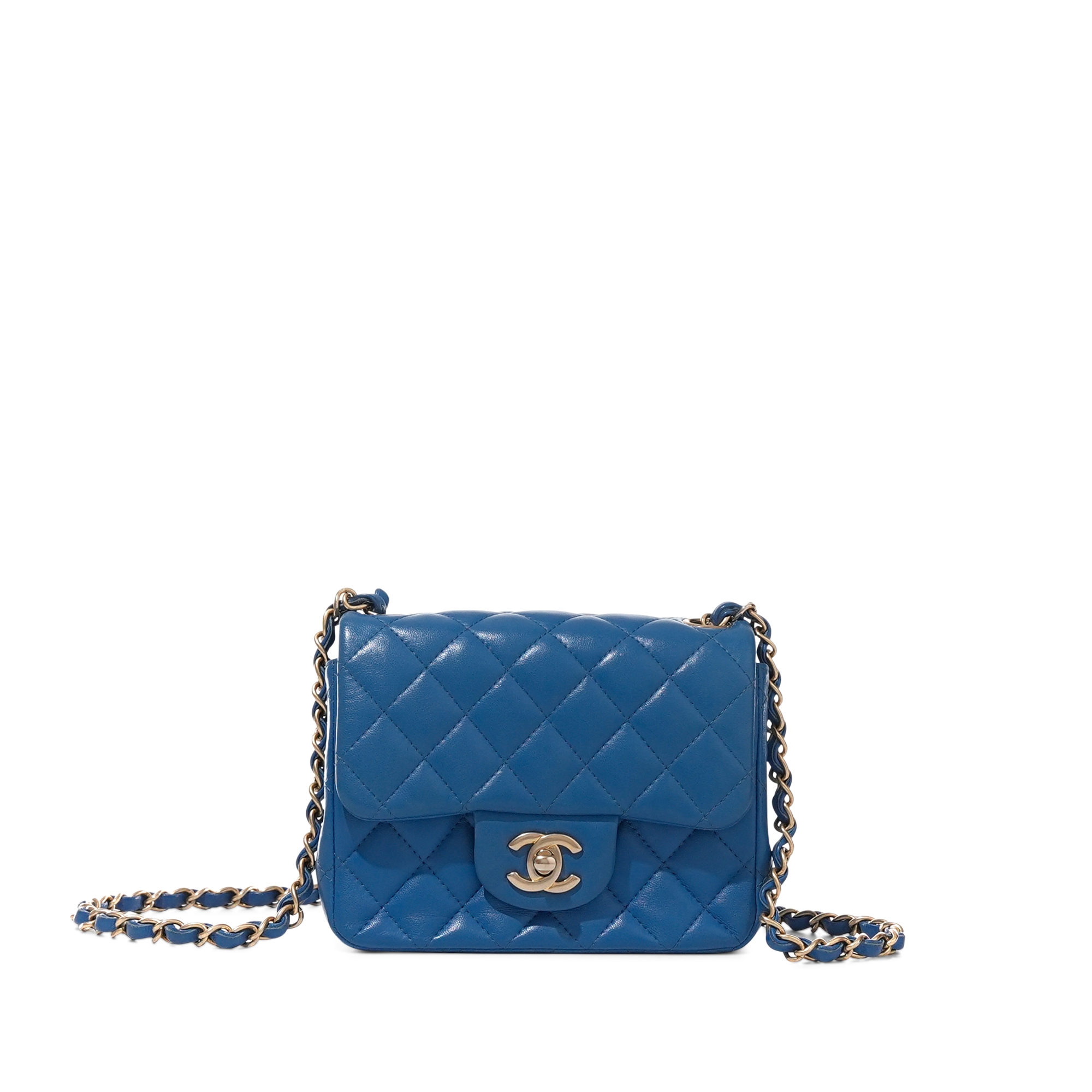 Blue Quilted Lambskin Flap Bag Aged Gold Hardware, 2019
