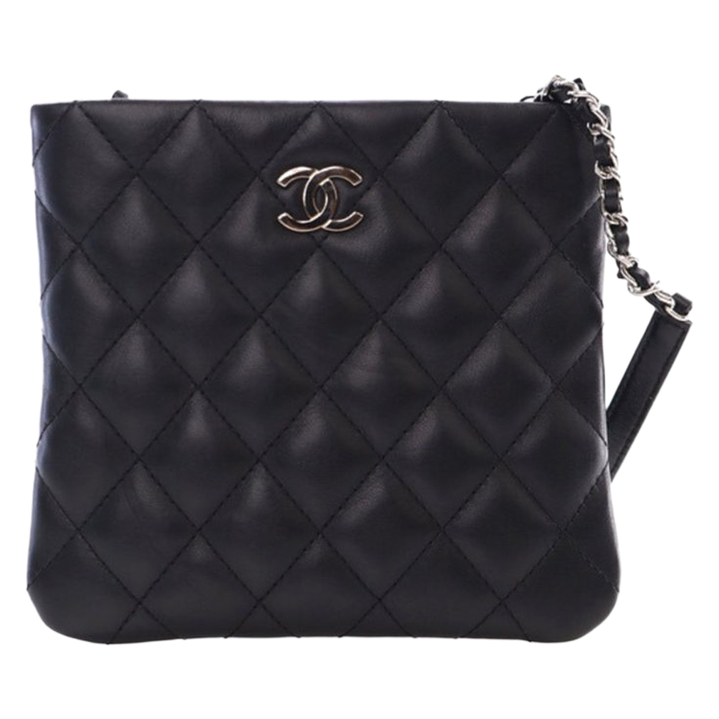 Black Quilted Lambskin Crossbody Bag Silver Hardware, 2020