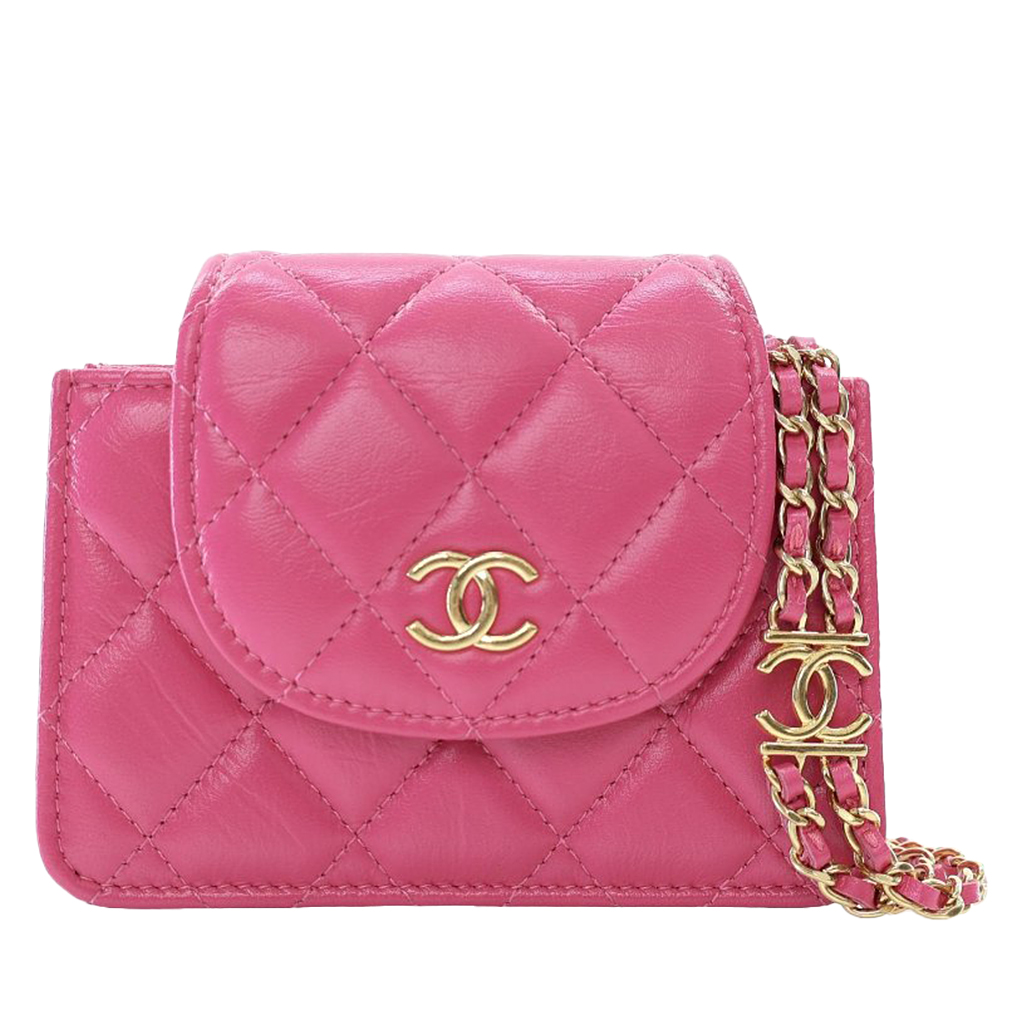 Pink Quilted Lambskin Mini Flap Clutch On Chain Aged Gold Hardware, 2020s