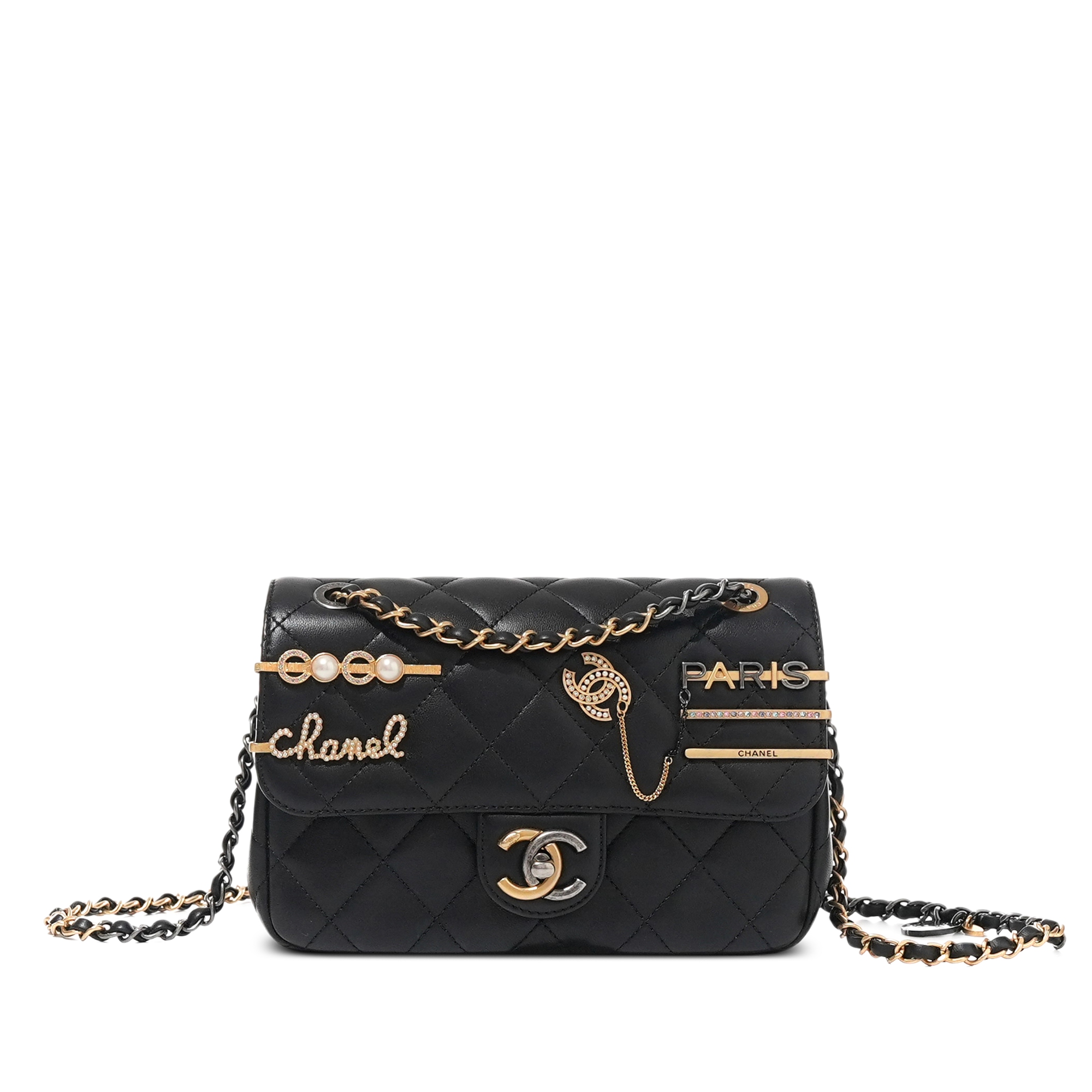 Black Quilted Lambskin Flap Bag Brushed Gold and Ruthenium Hardware, 2022
