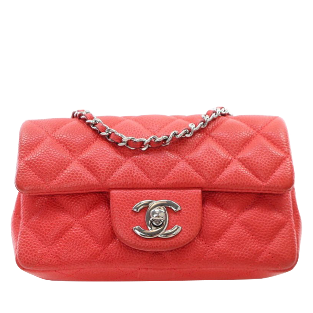 Dark Pink Quilted Caviar Mini Classic Single Flap Bag Silver Hardware, 2012-2013