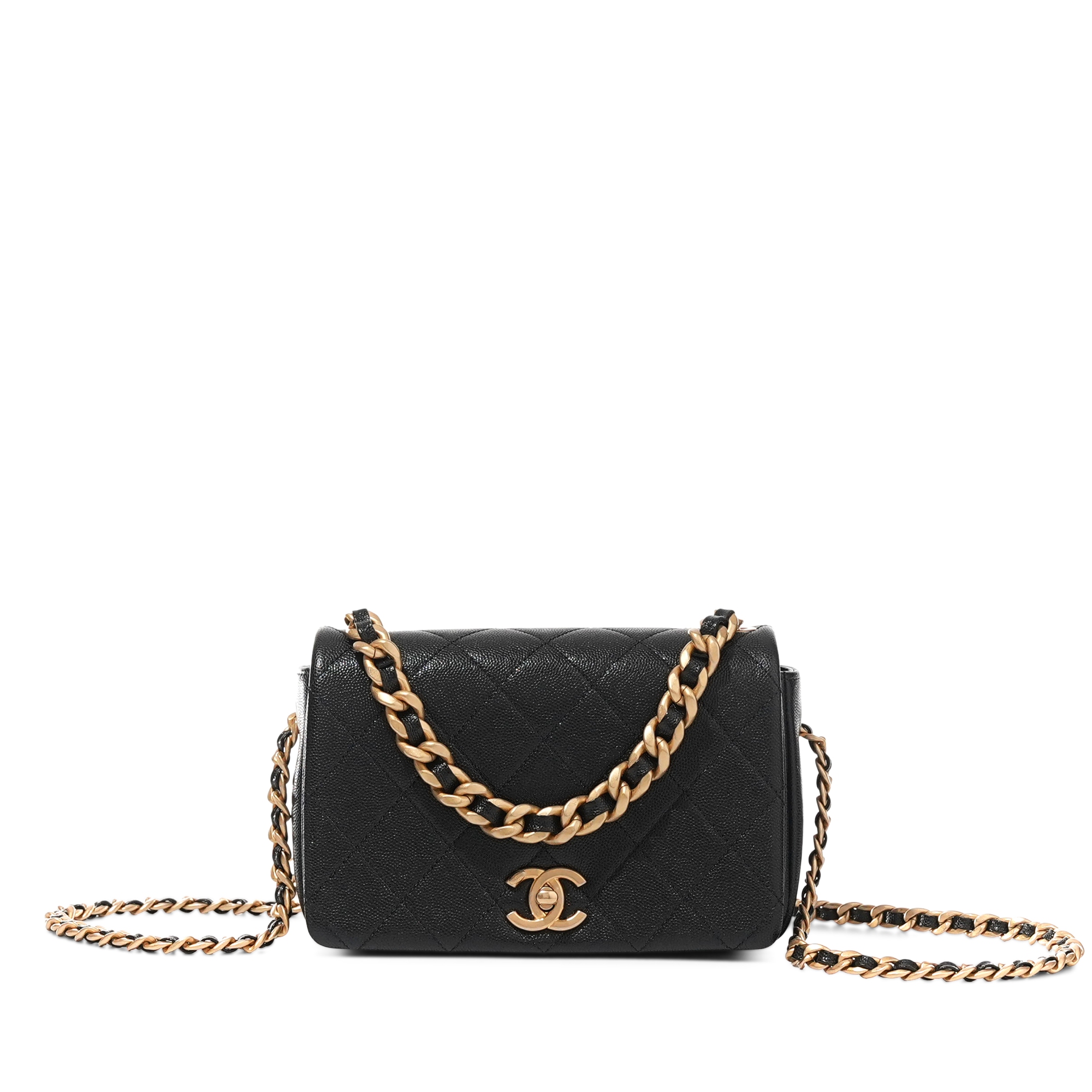 Black Quilted Caviar Flap Bag Aged Gold Hardware, 2020
