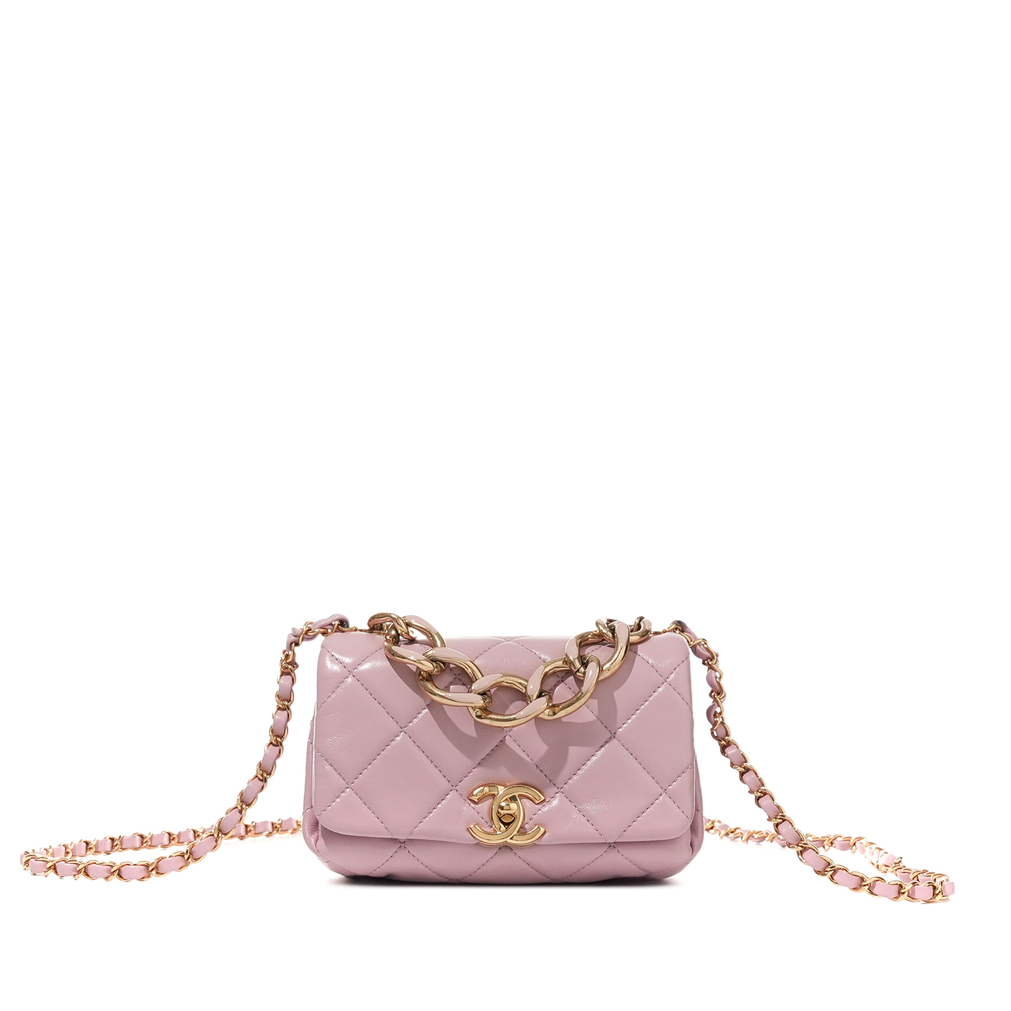 Pink Quilted Lambskin Flap Bag Gold Hardware