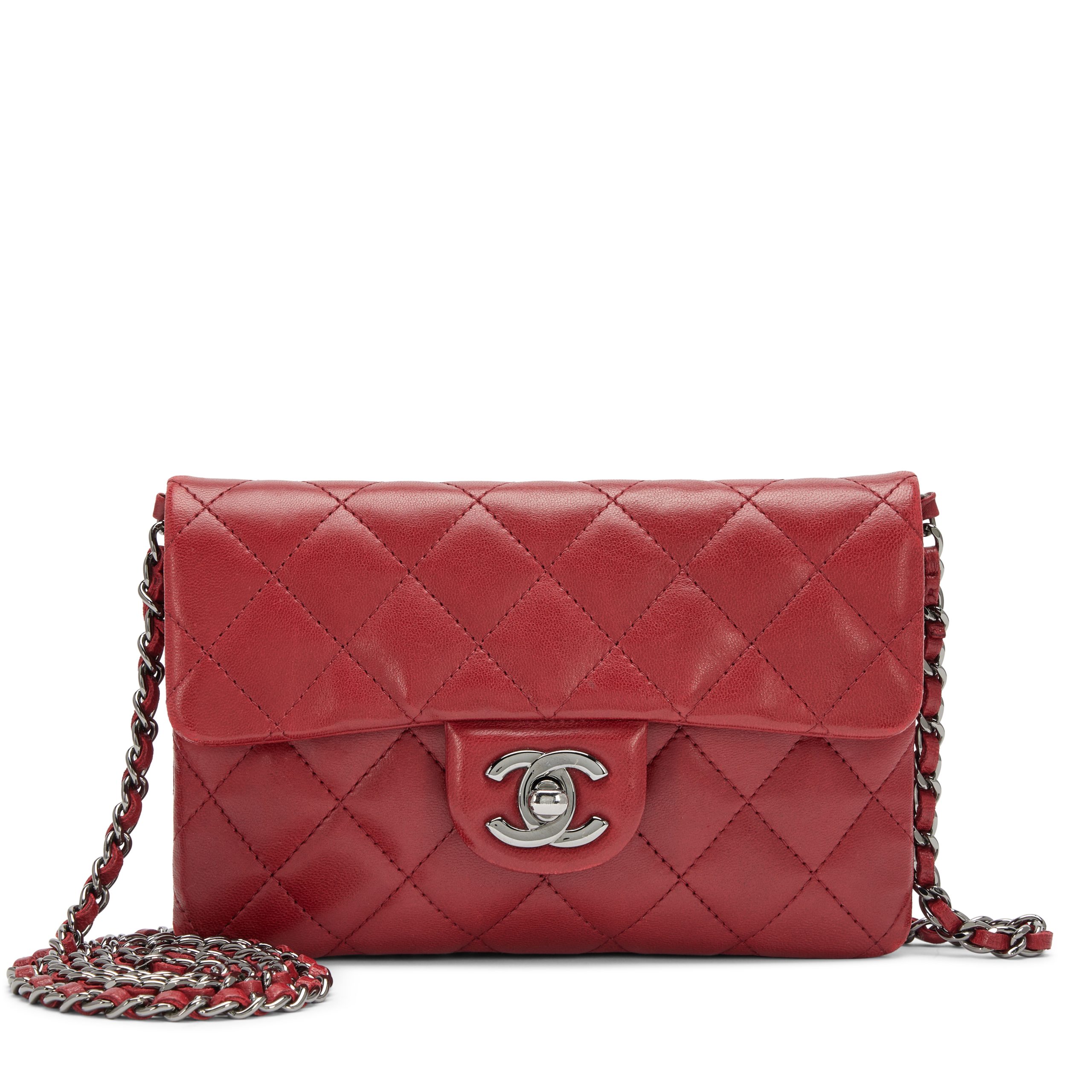 Red Quilted Lambskin Mini Crossbody Flap Bag Silver Hardware, 2013-2014