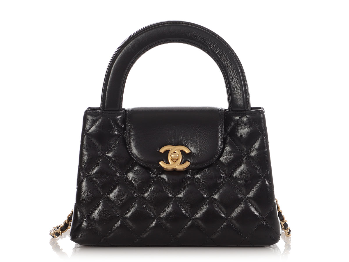 Black Shiny Quilted Calfskin Nano Kelly Aged Gold Hardware, 2024