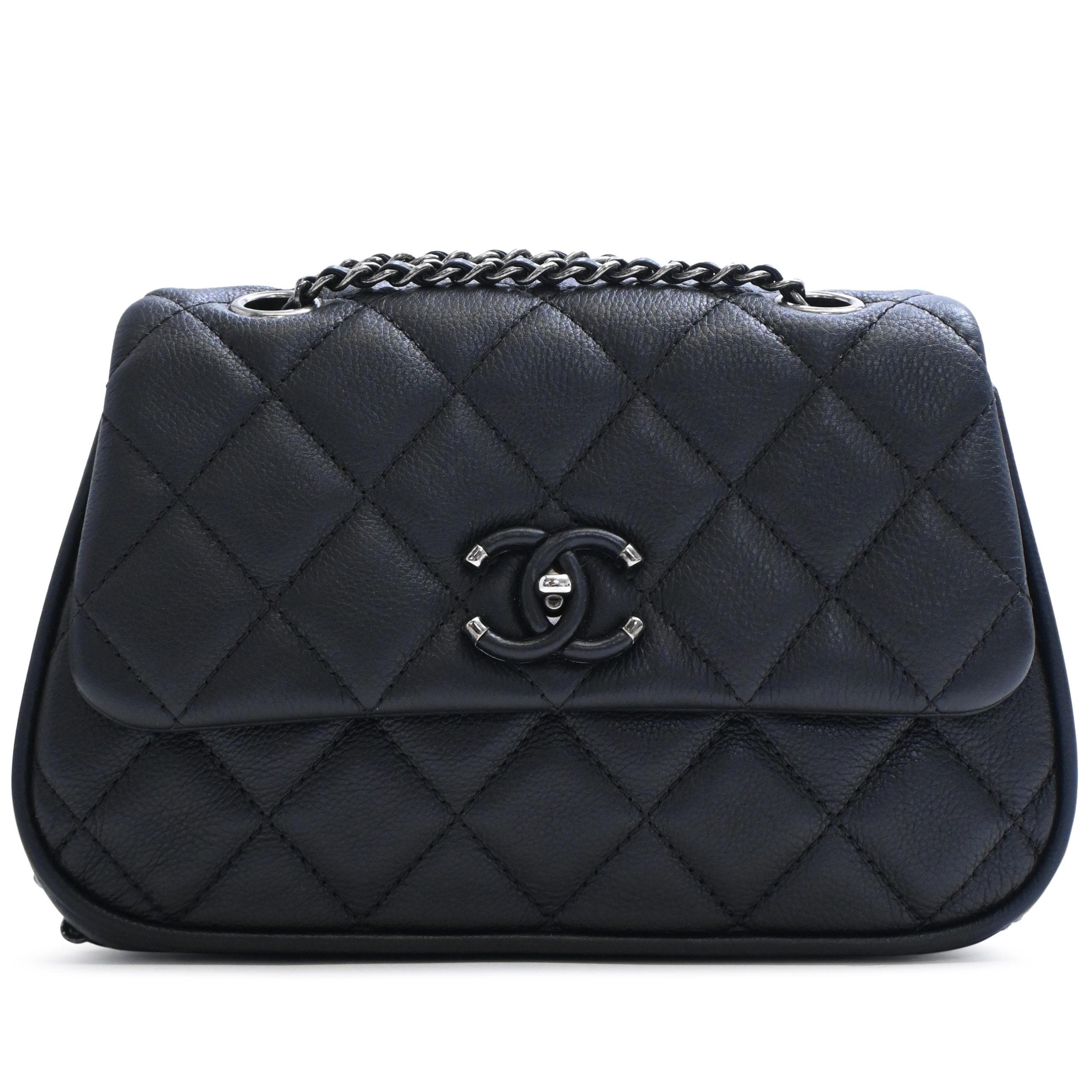 Black Quilted Caviar Single Flap Bag Ruthenium Hardware, 2016