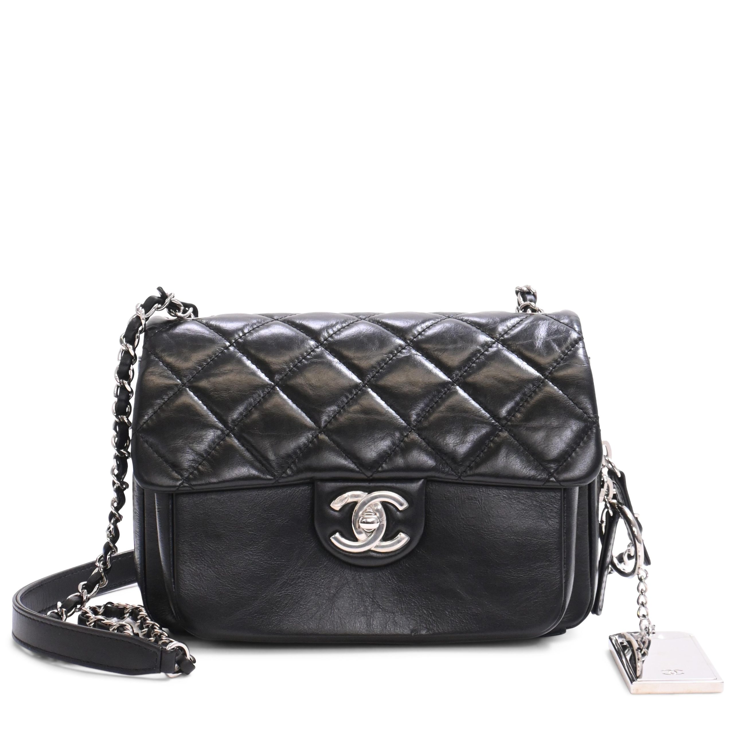 Black Quilted Calfskin and Goatskin Flap Bag Silver hardware, 2019